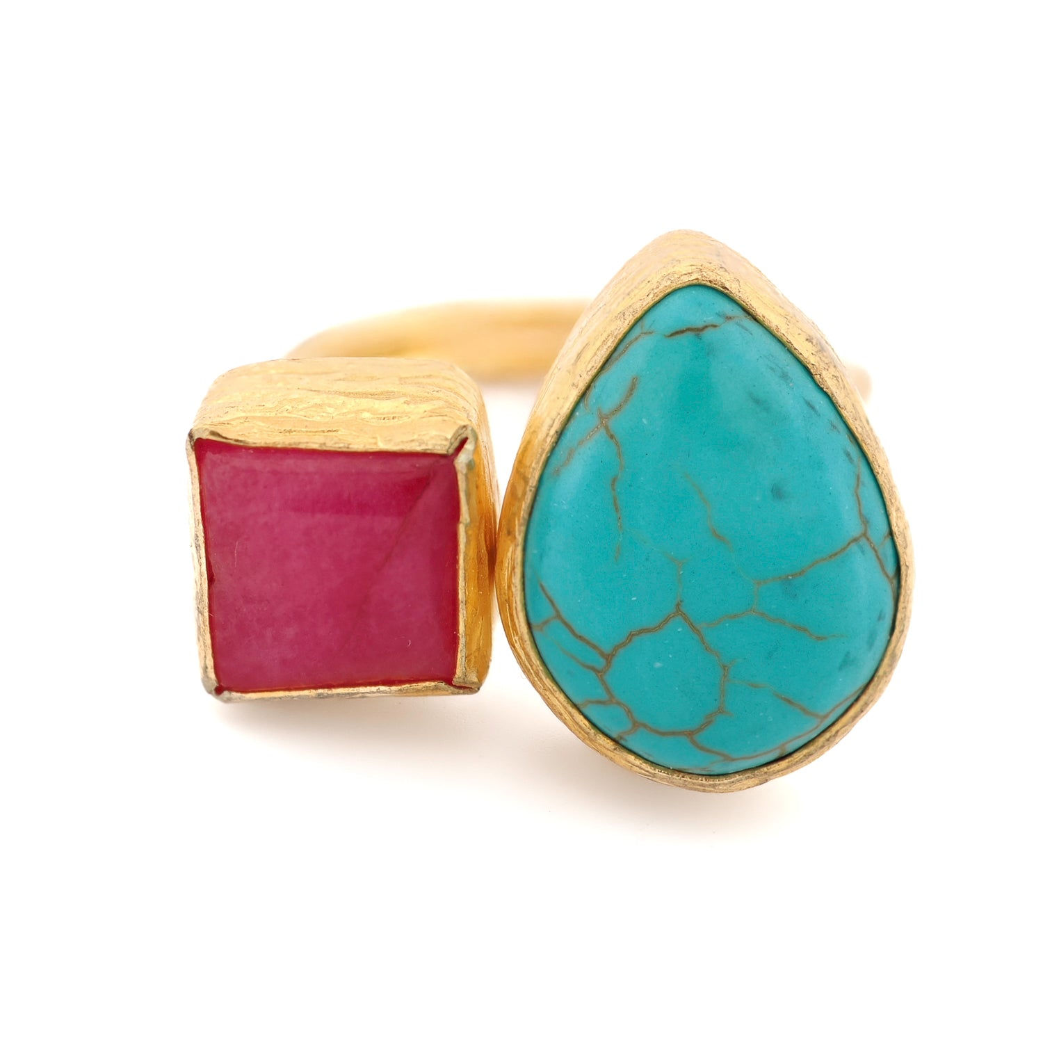Ebru Jewelry Women's Blue / Pink / Purple Soul Fire Turquoise & Ruby Gemstone Ring - Multicolour