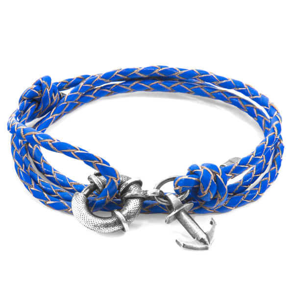 Anchor & Crew Royal Blue Clyde Anchor Silver And Braided Leather Bracelet