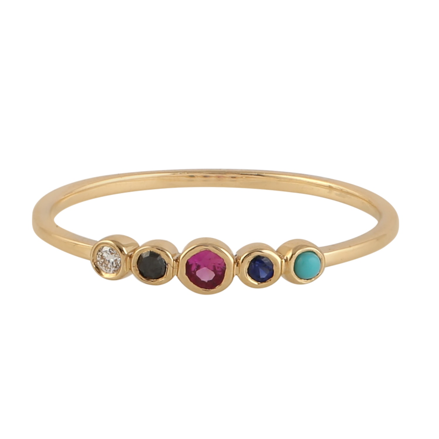 Women’s 18K Gold Ruby Turquoise Sapphire Multi Stone Band Ring Artisan