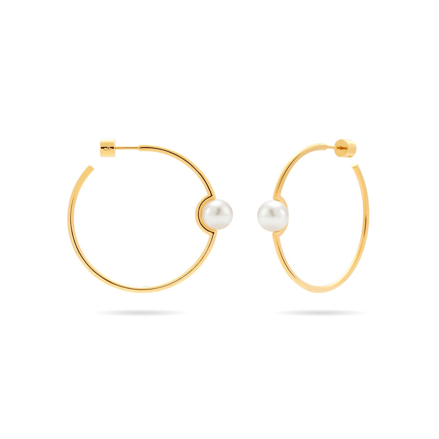 Women’s Gold / White Slender Hoop Earrings With Perched Freshwater Pearl - Gold, White Pearl Meulien