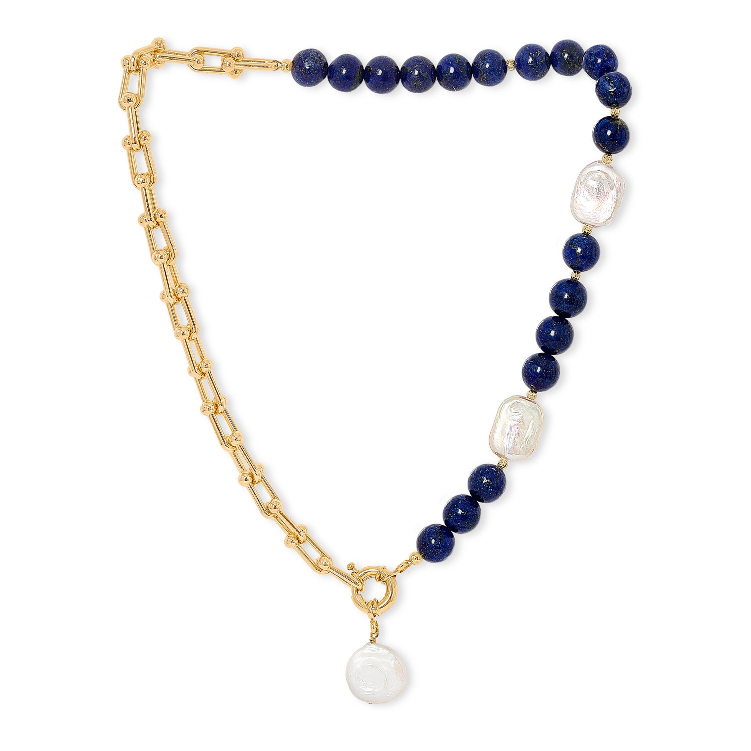 Women’s Blue / Gold Clara Chunky Gold Chain & Lapis Lazuli Necklace With Cultured Freshwater Pearl Drop Pearls of the Orient Online