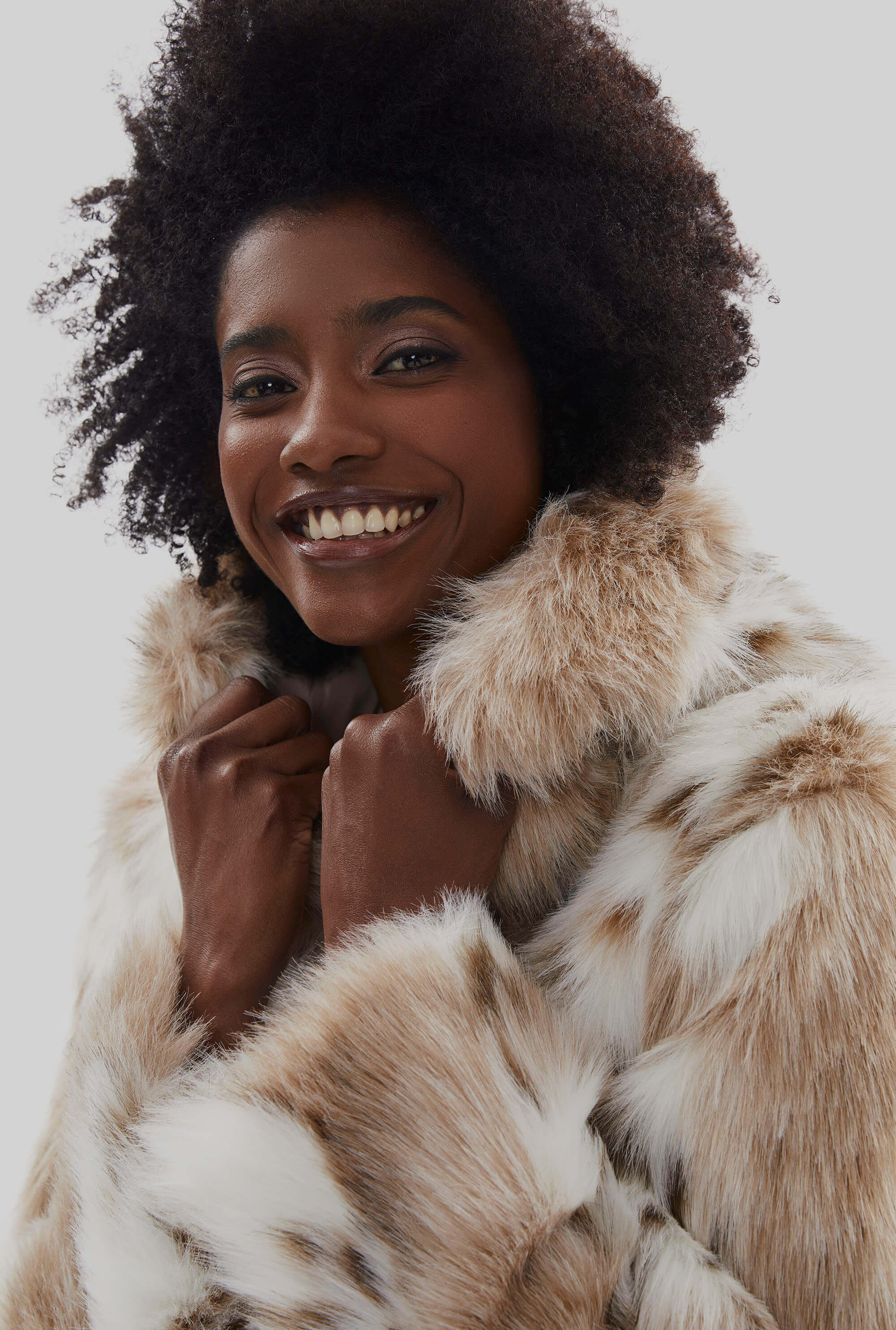 ジャケット・アウター giunon collarless smooth fur coat Lynx Hooded Faux Fur Jacket | James Lakeland | Wolf & Badger