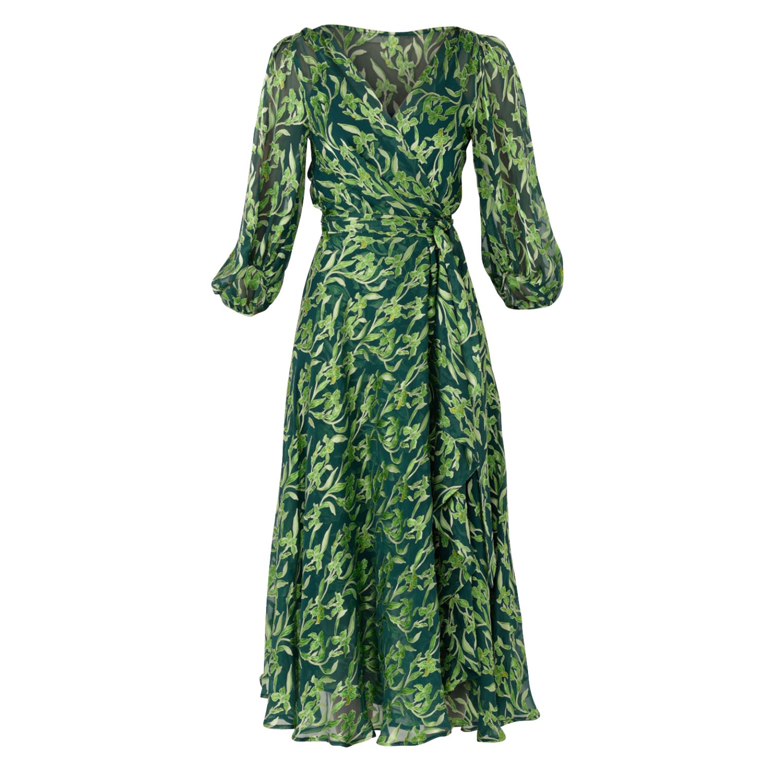casual wrap dresses Dayana Floral Poplin Wrap Midi Dress GREEN-BLUE / M by Sugarlips
