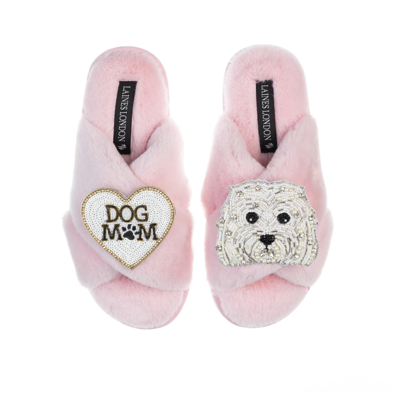 Laines London Women's Pink / Purple Classic Laines Slippers With Queenie & Dog Mum / Mom Brooches - Pink