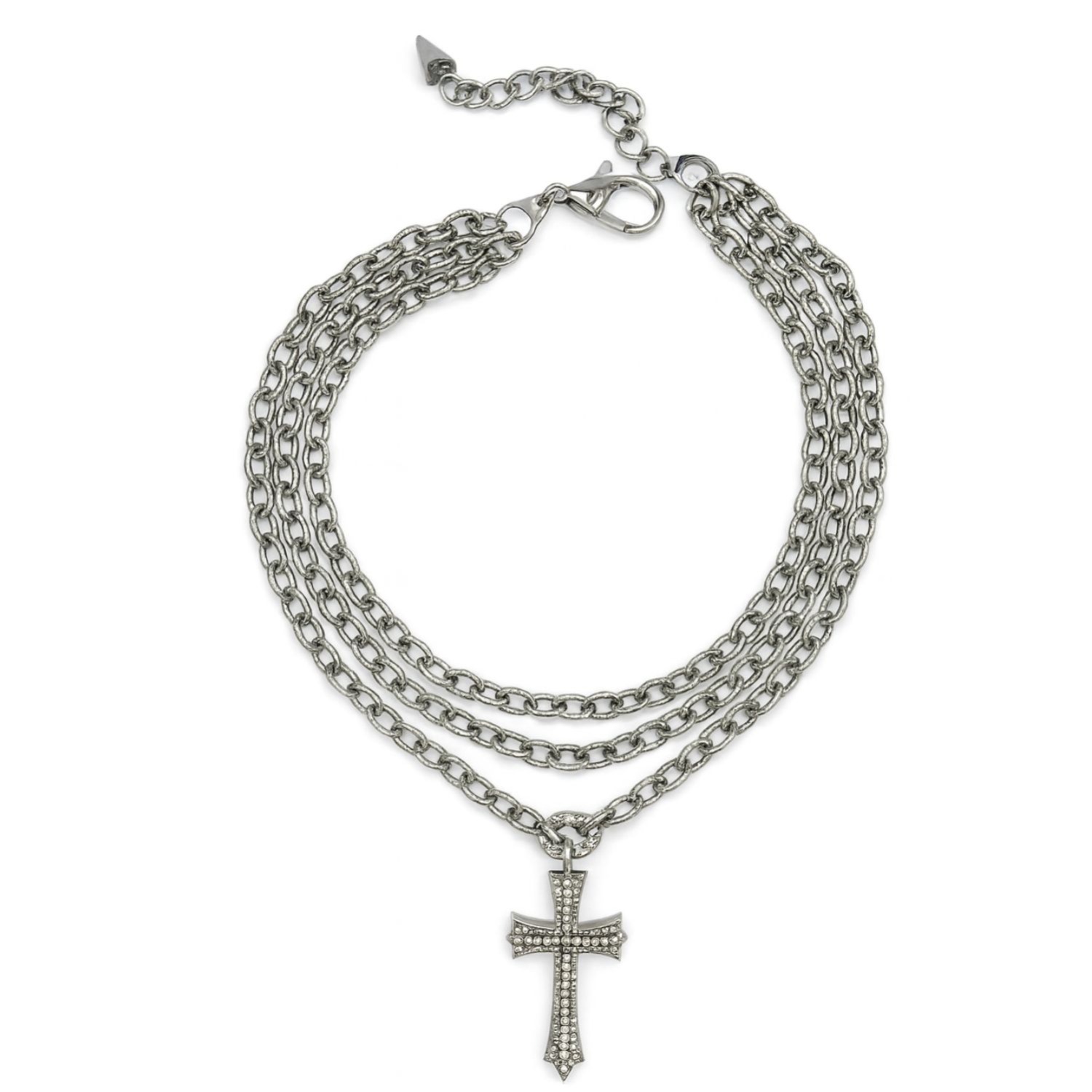 Triple Chain Cross Pendant Necklace Silver | Jagged Halo Jewelry
