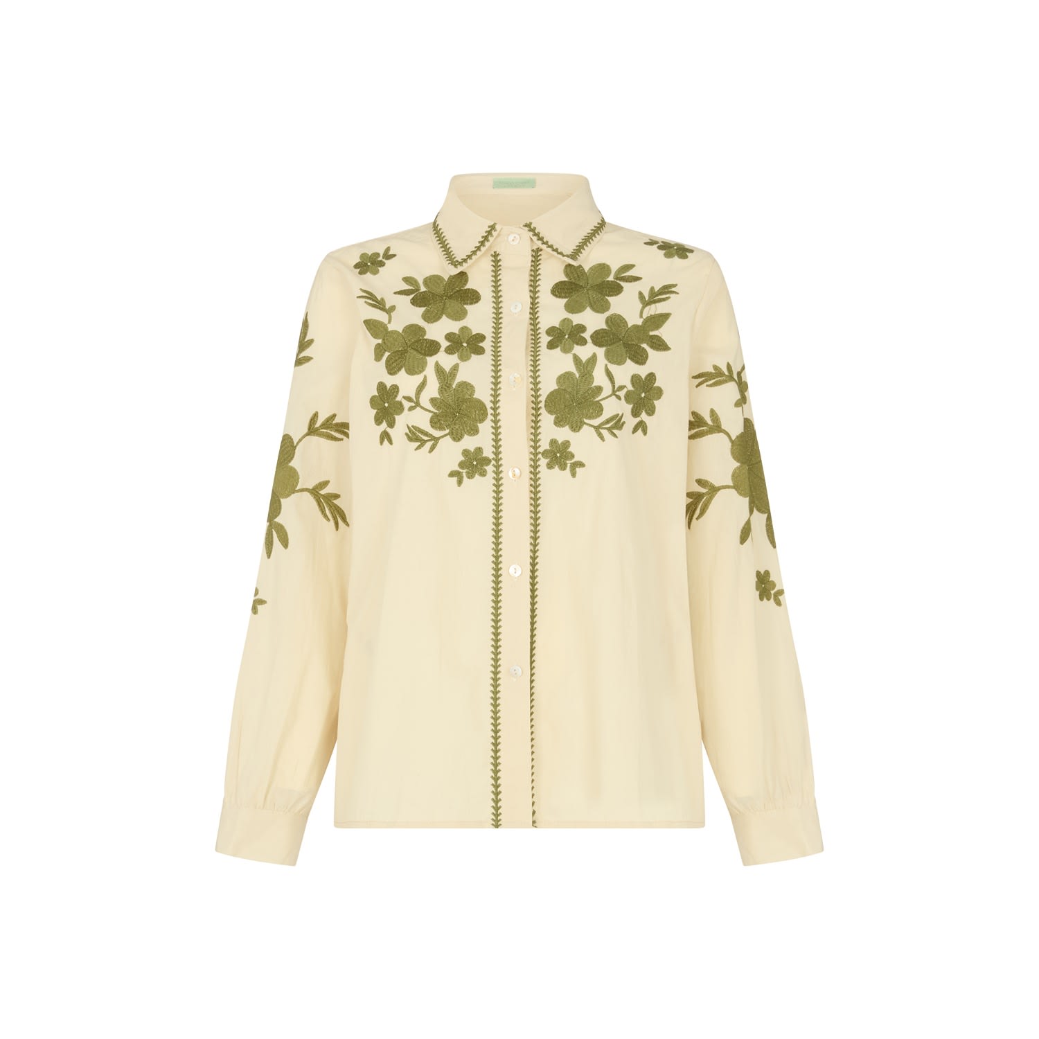 Raffya Women's Neutrals Lila Embroidered Shirt In Cream In Green