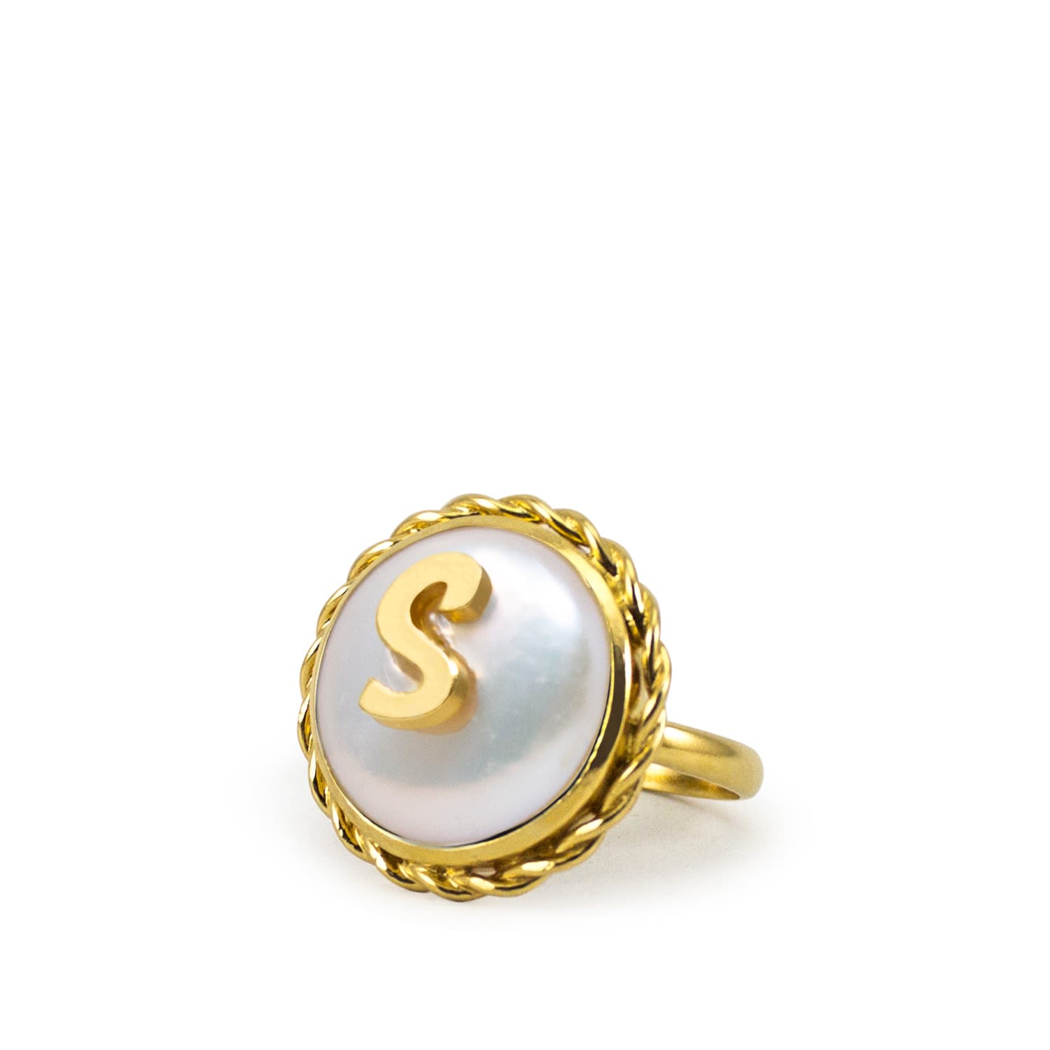 Vintouch Italy Women's Gold / White Moonglow Gold-plated Initial S Pearl Ring In Multi