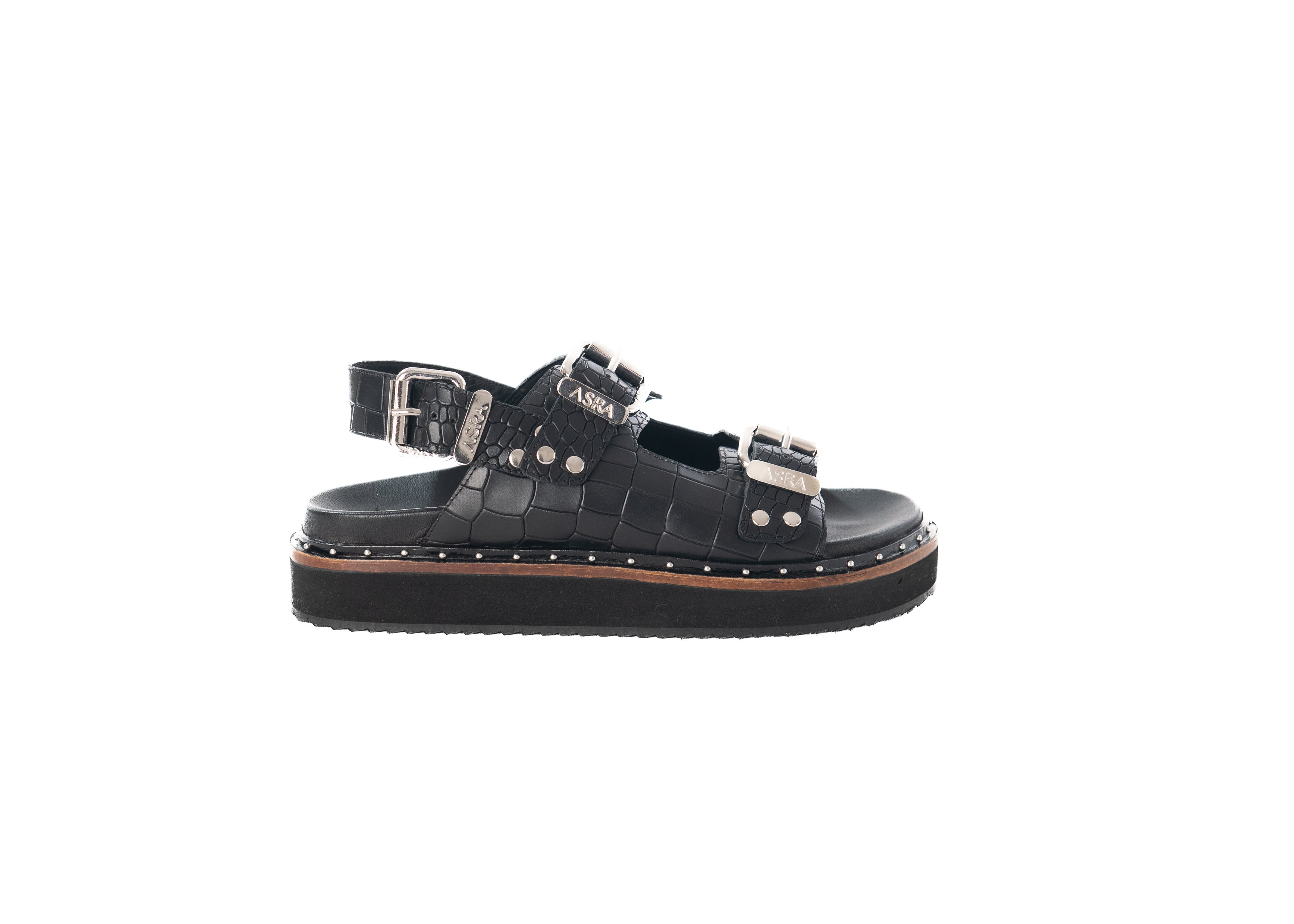 Women’s Sami - Black Croc Leather Sandal With Double Buckle 8 Uk Asra