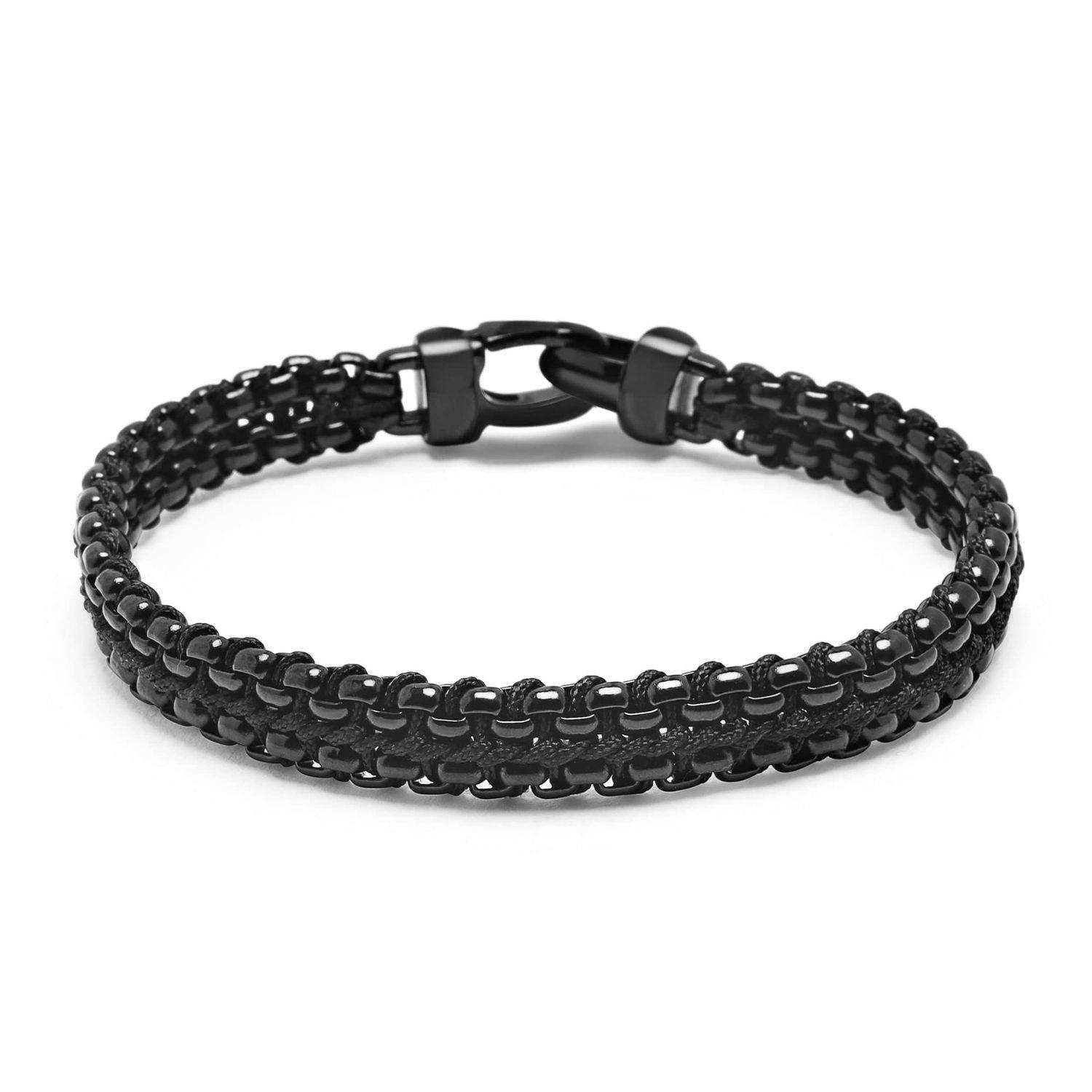 Nialaya Men's Total Black Woven 8mm Box Chain Bracelet In Black