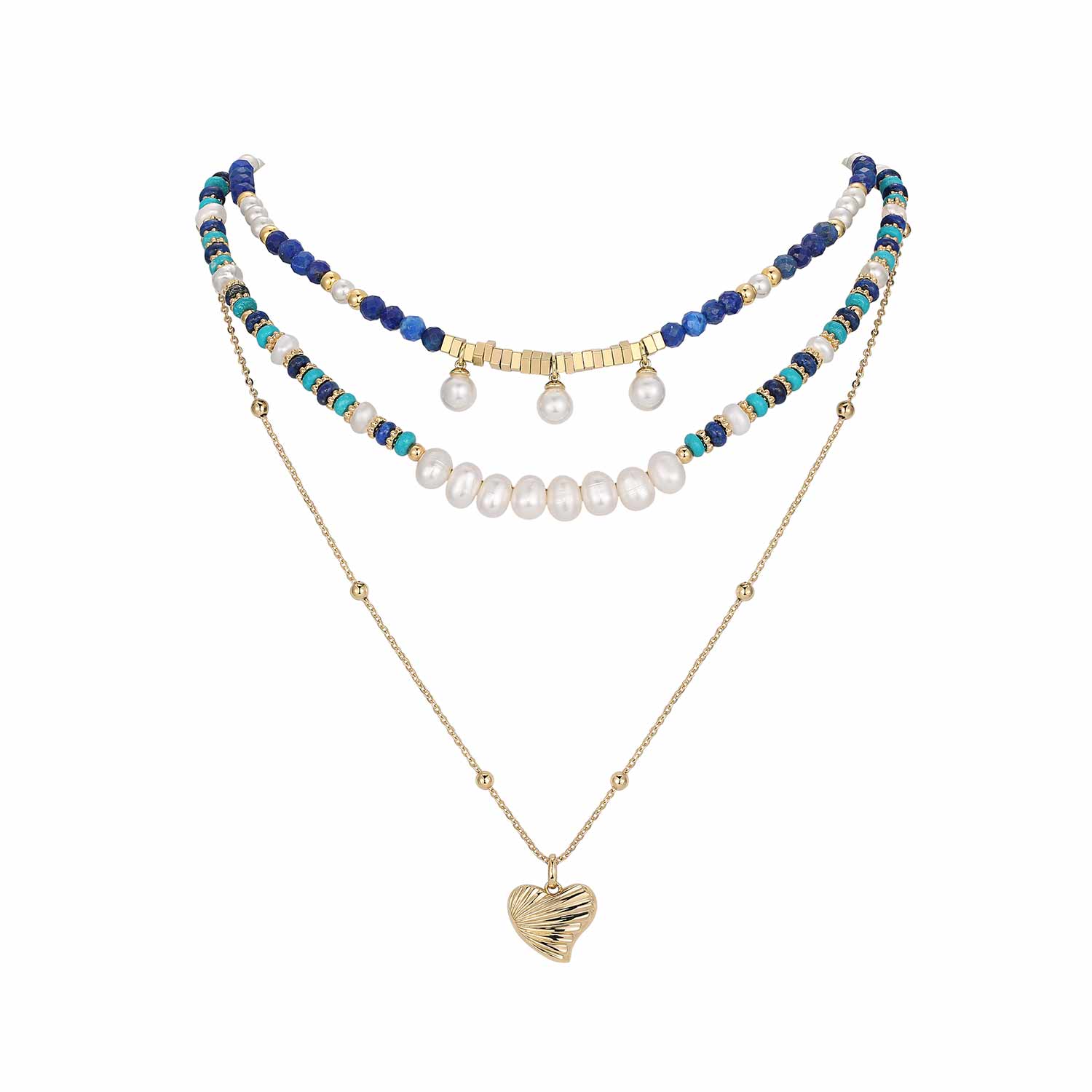 Women’s White / Gold / Blue Ocean Lover Necklace Set Retro Chic