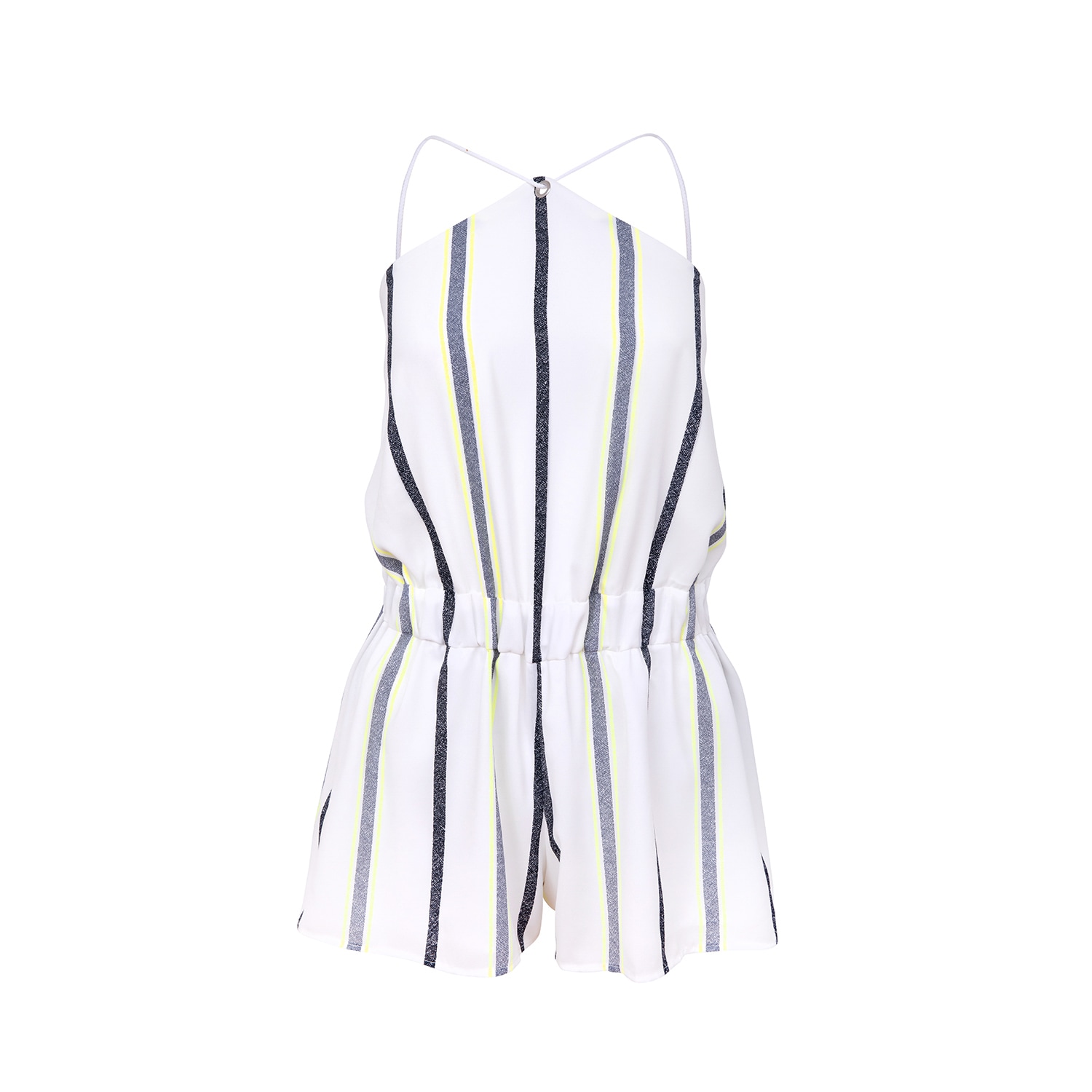 Blonde Gone Rogue Women's Desert Dreams Summer Playsuit, Upcycled Polyester, In White With Stripes In White