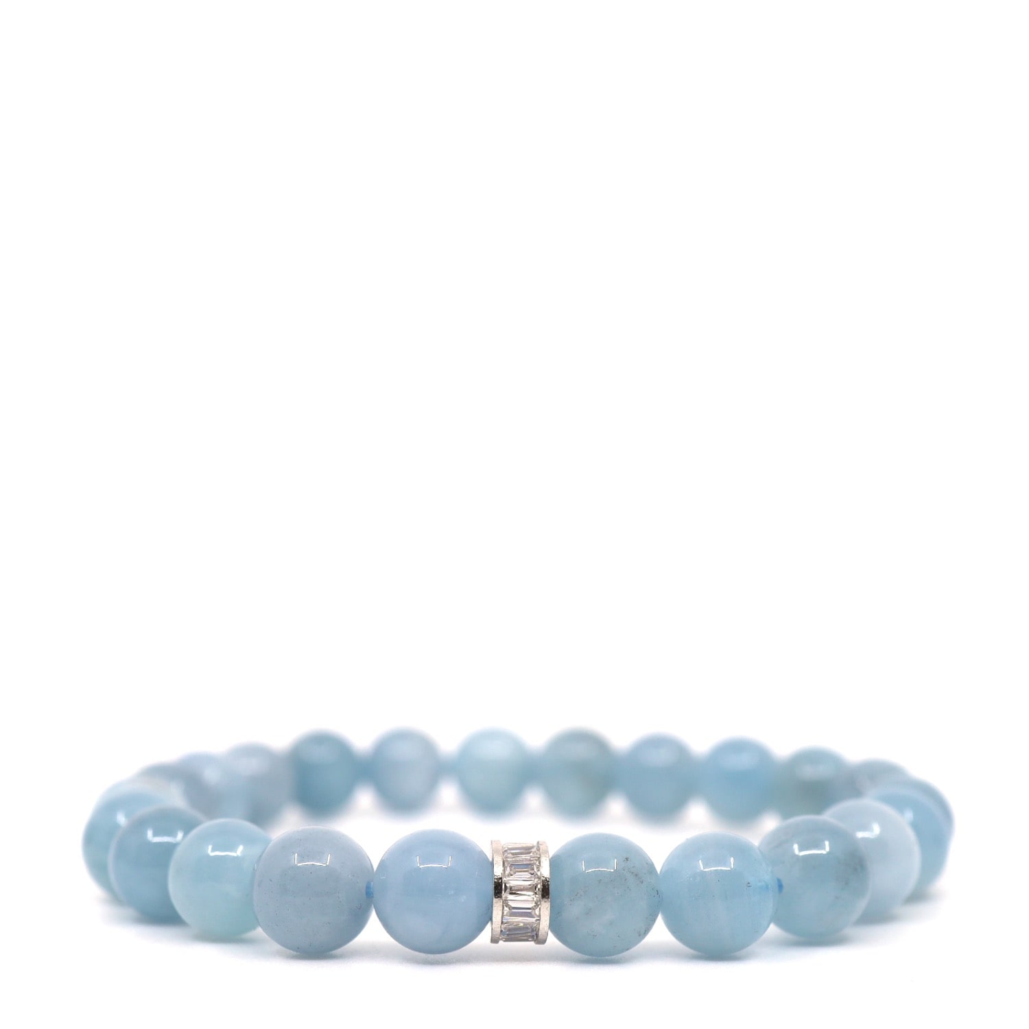 Shar Oke Men's Blue / Silver Aquamarine & Sterling Silver Baguette Bracelet