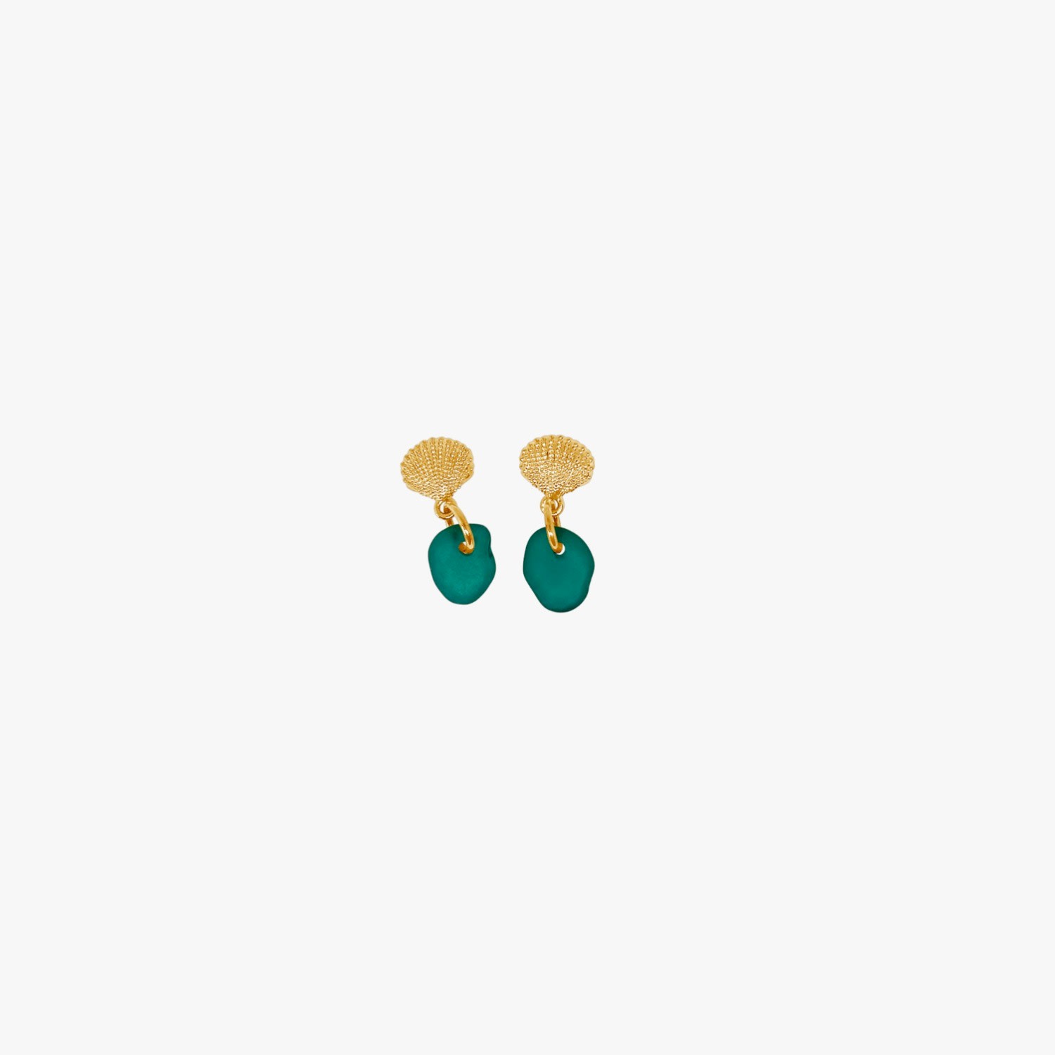 Glasstyk I/s Women's Shells Earrings Blue Sea Glass Gold