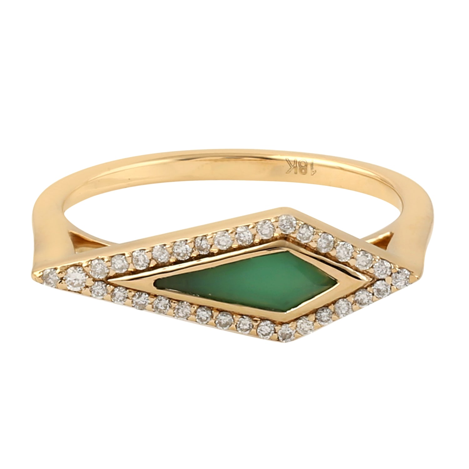 Women’s Green / Gold / White 18K Solid Gold In Marquise Chrysoprase Pave Diamond Geometric Dainty Ring Artisan