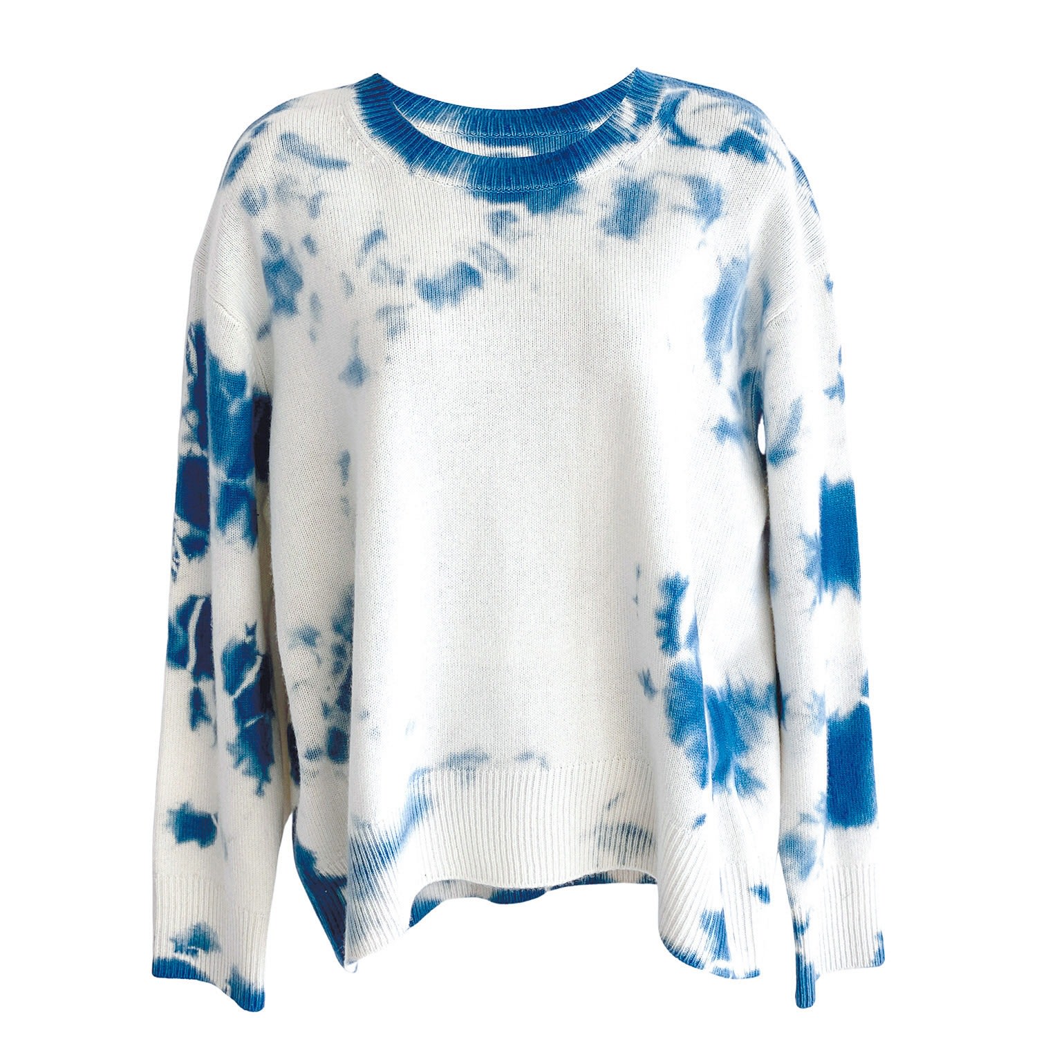 Women’s Blue Cashmere Crewneck Sweater - Indigo Shibori Tie Dye Large Zenzee