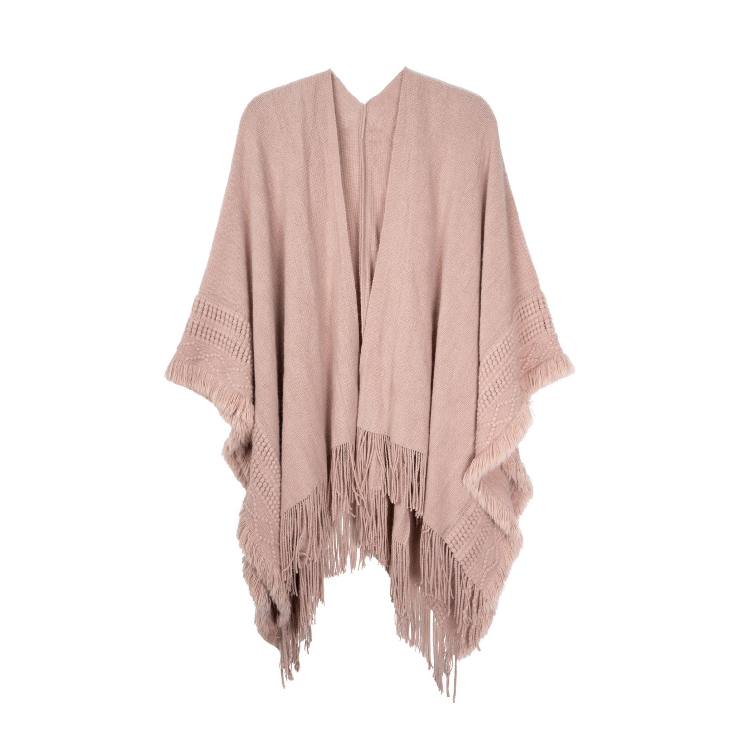 Women's Brown Fringed Trim Rose Kimono | One Size | Saachi
