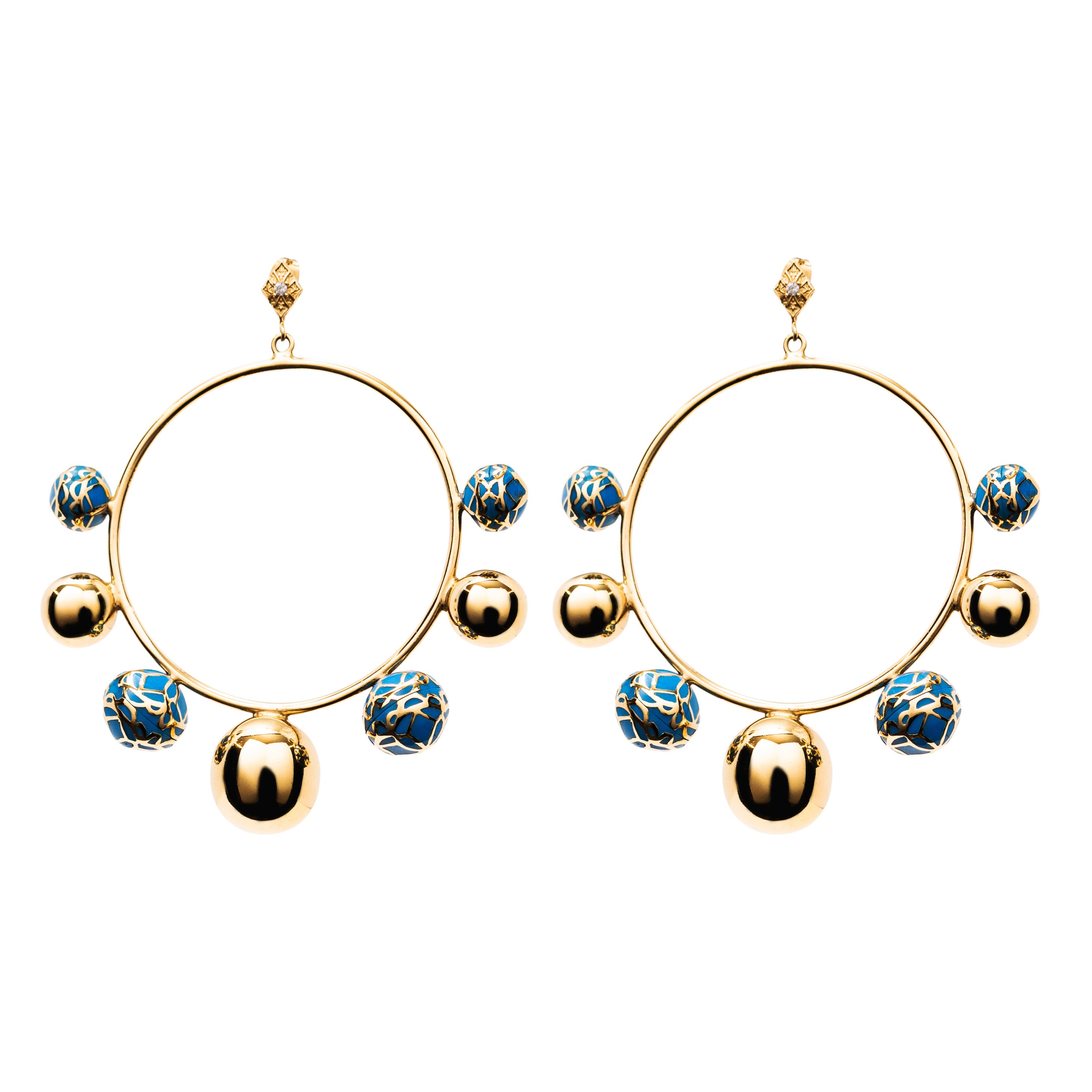 Women’s Blue Gold Sphere Dangle Hoops Georgina Jewelry