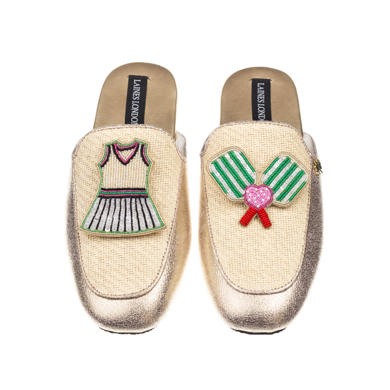 Laines London Women's Gold / Neutrals Classic Mules With Pickle Ball Brooches - Cream & Gold In Gold