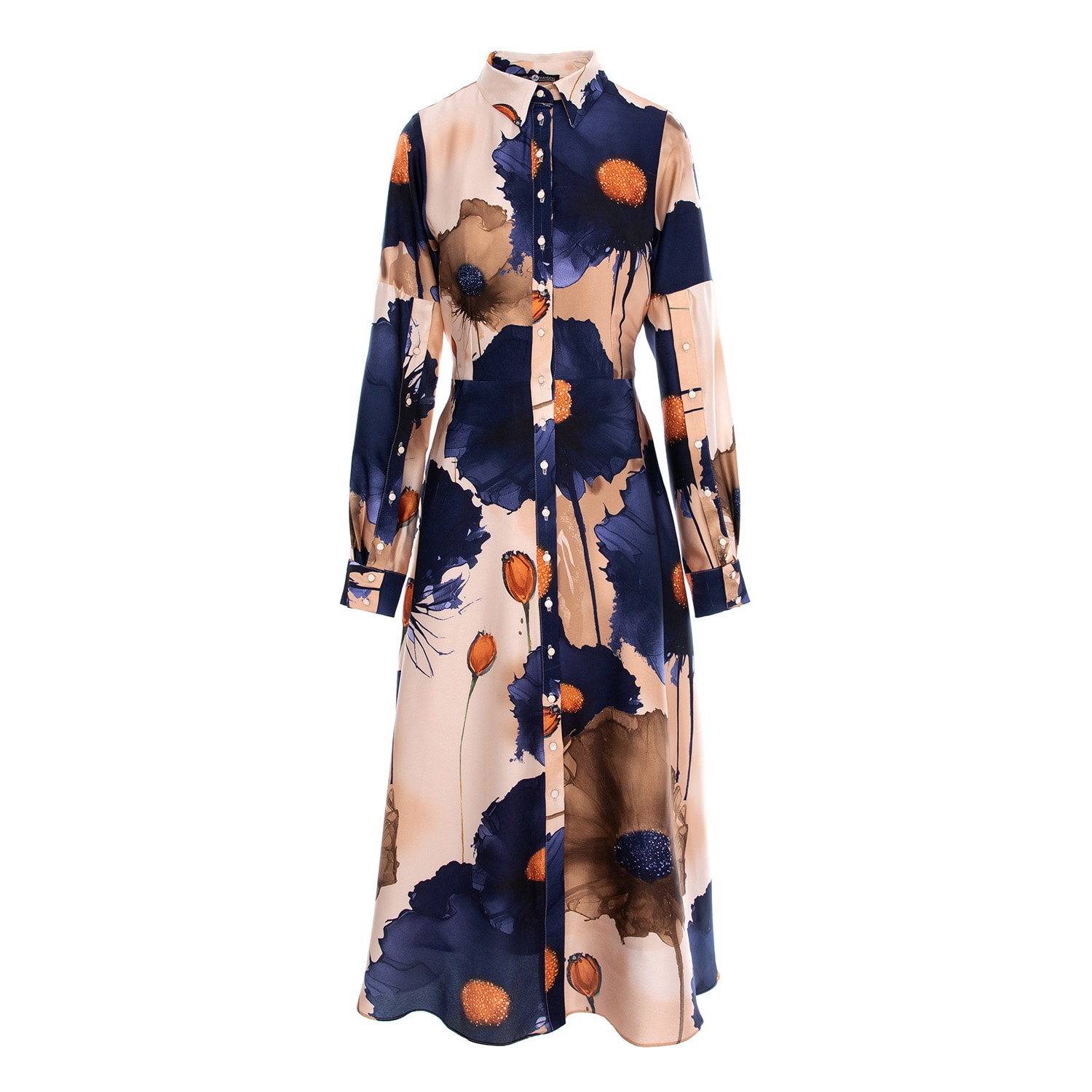 Izabela Mandoiu Women's Blue Printed Satin Dress With Navy Flowers In Blue