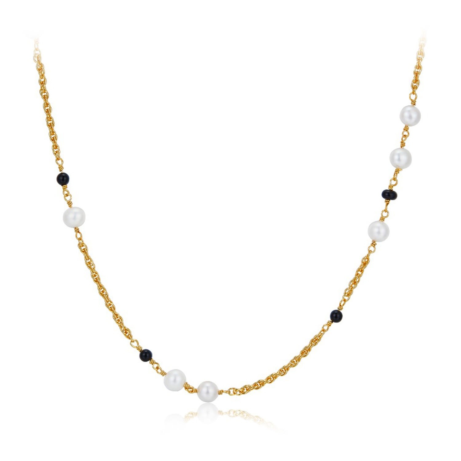 Women’s Gold / Black / White Heh Bead Freshwater Pearl Black Onyx Gold Vermeil Silver Chain Necklace Janus Edinburgh