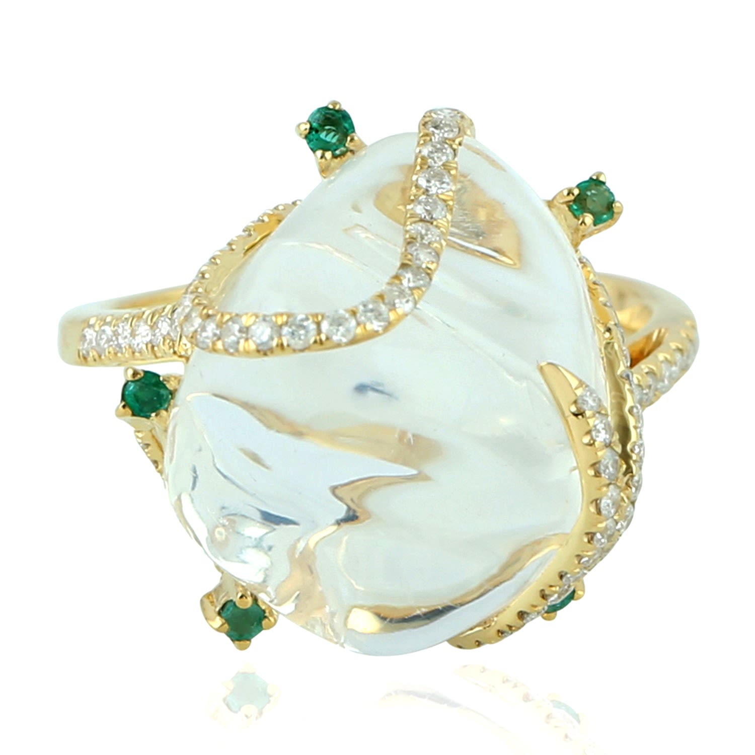 Artisan Women's Gold / White / Green 18k Yellow Gold With Natural Emerald & Opal Pave Diamond Ring