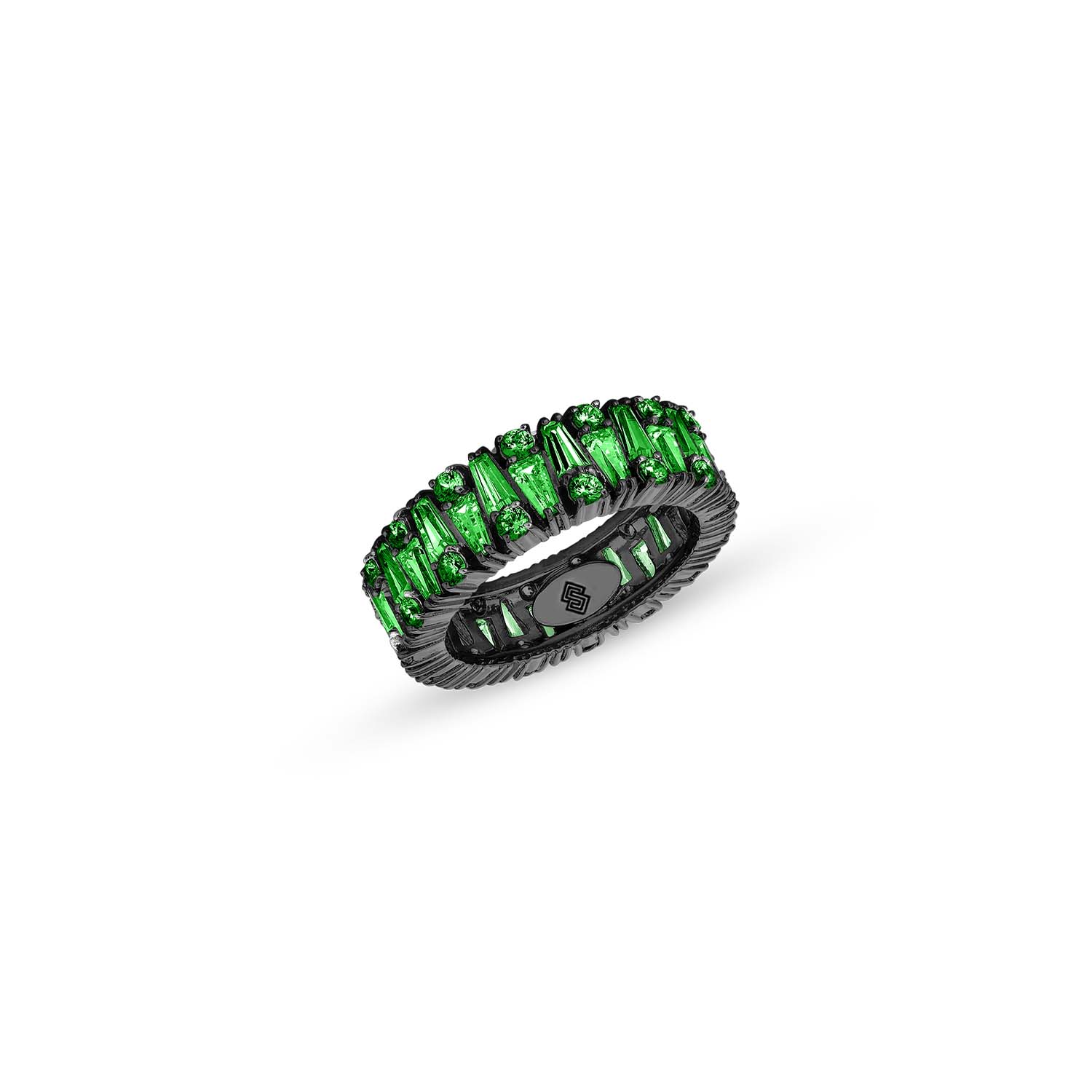 Women’s Black / Green Culture Ring With Man Made Emerald In Premium Black Rhodium Sally Skoufis