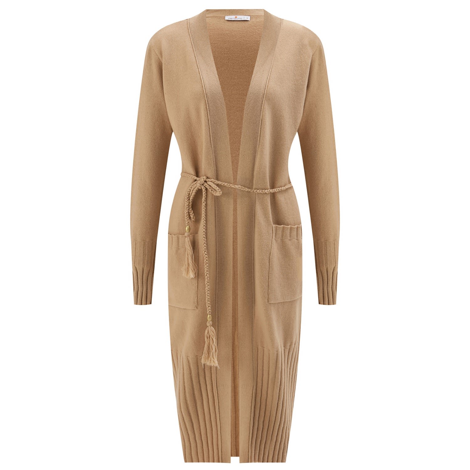Peraluna Women's Brown Long Knit Cardigan With Belt - Beige In Brown