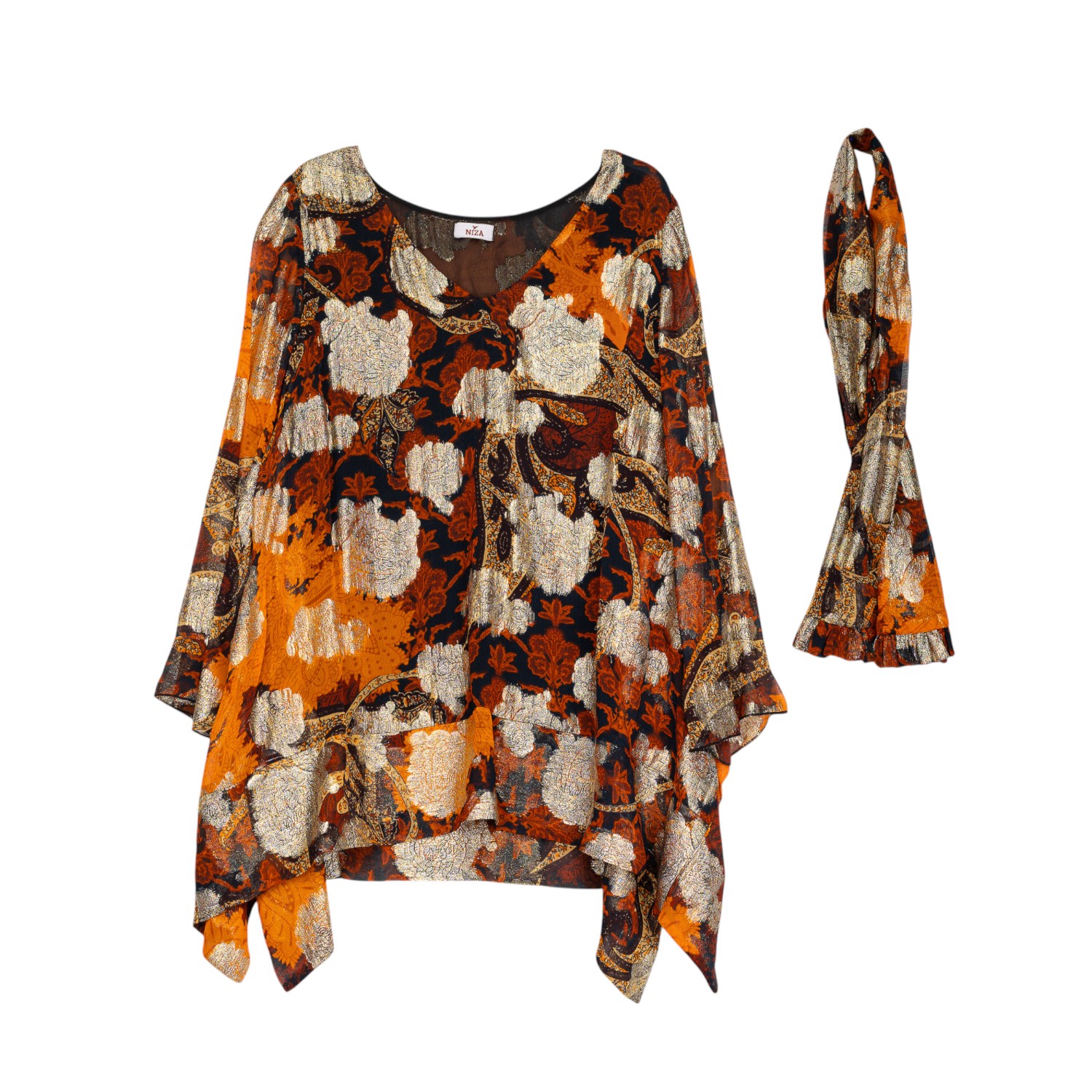 Niza Women's Orange Long Sleeved Blouse In Brown
