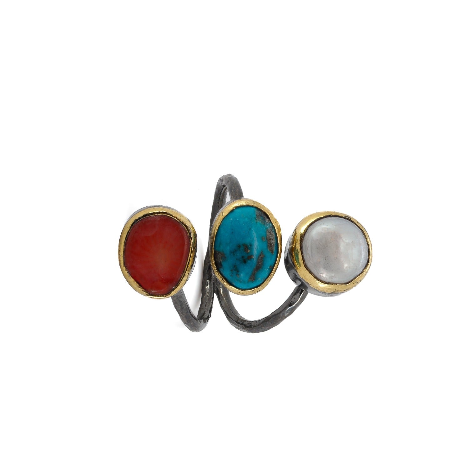 Women’s Red / Silver / Blue Triple Gemstone Sterling Silver Ring Ebru Jewelry