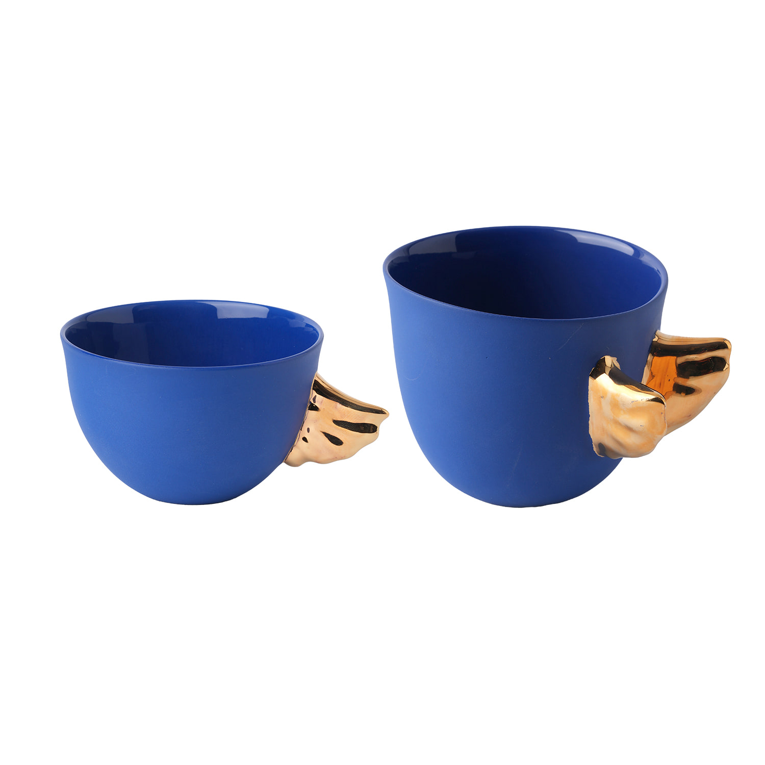 Maji Atelier Blue / Gold Volans Winged Porcelain Cup Duo – Dark Blue, Small & Medium In Blue