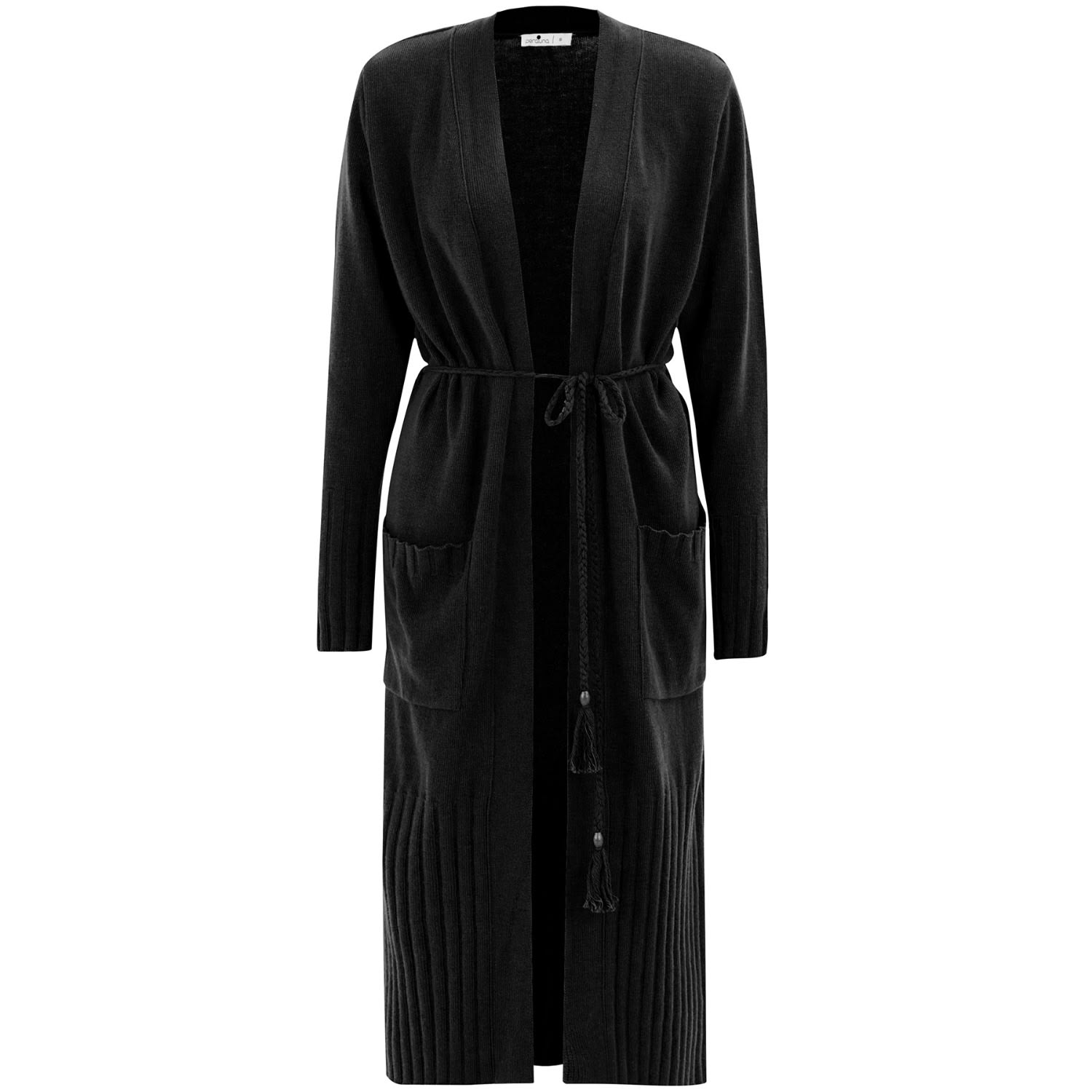 Women’s Shawl Collar Cashmere Blend Long Belted Cardigan - Black Medium Peraluna
