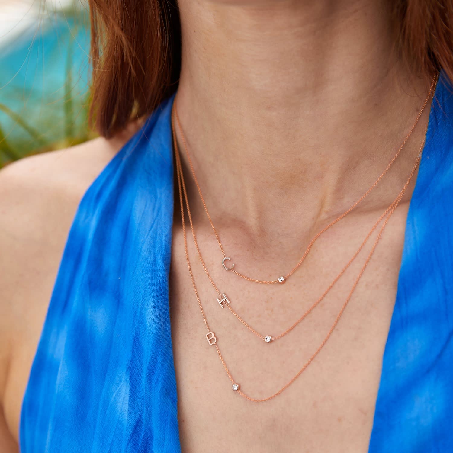 Rose Gold Mother of Pearl and Diamond Monograms Layering Necklace