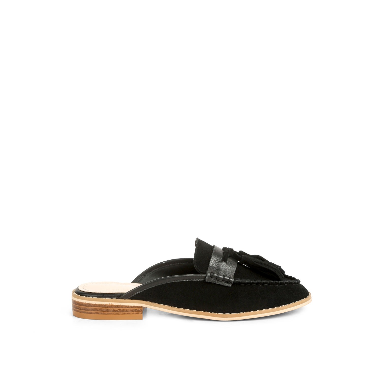 Rag & Co Women's Edmanda Tassle Detail Leather Mules In Black In Black