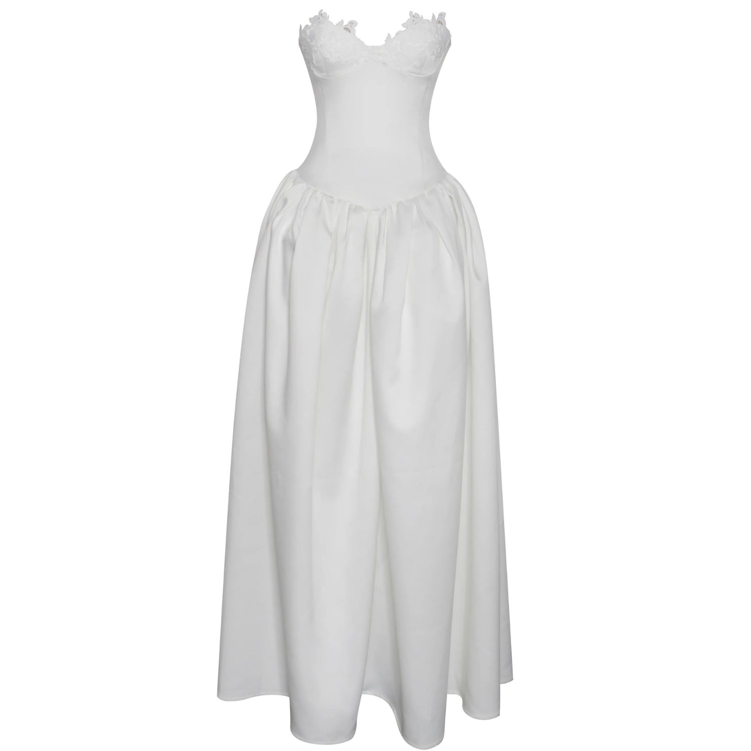 Miss Circle New York Women's White Naila Lace Trim Strapless Drop Waist Wedding Gown In White