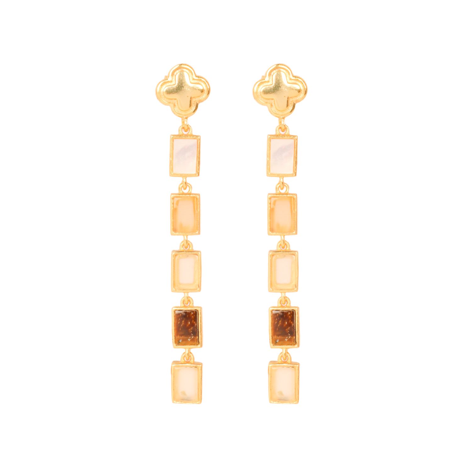 Lila Rasa Women's Neutrals / Brown / Gold Rectangular Earthy Tone Drop Clover Stud Earring