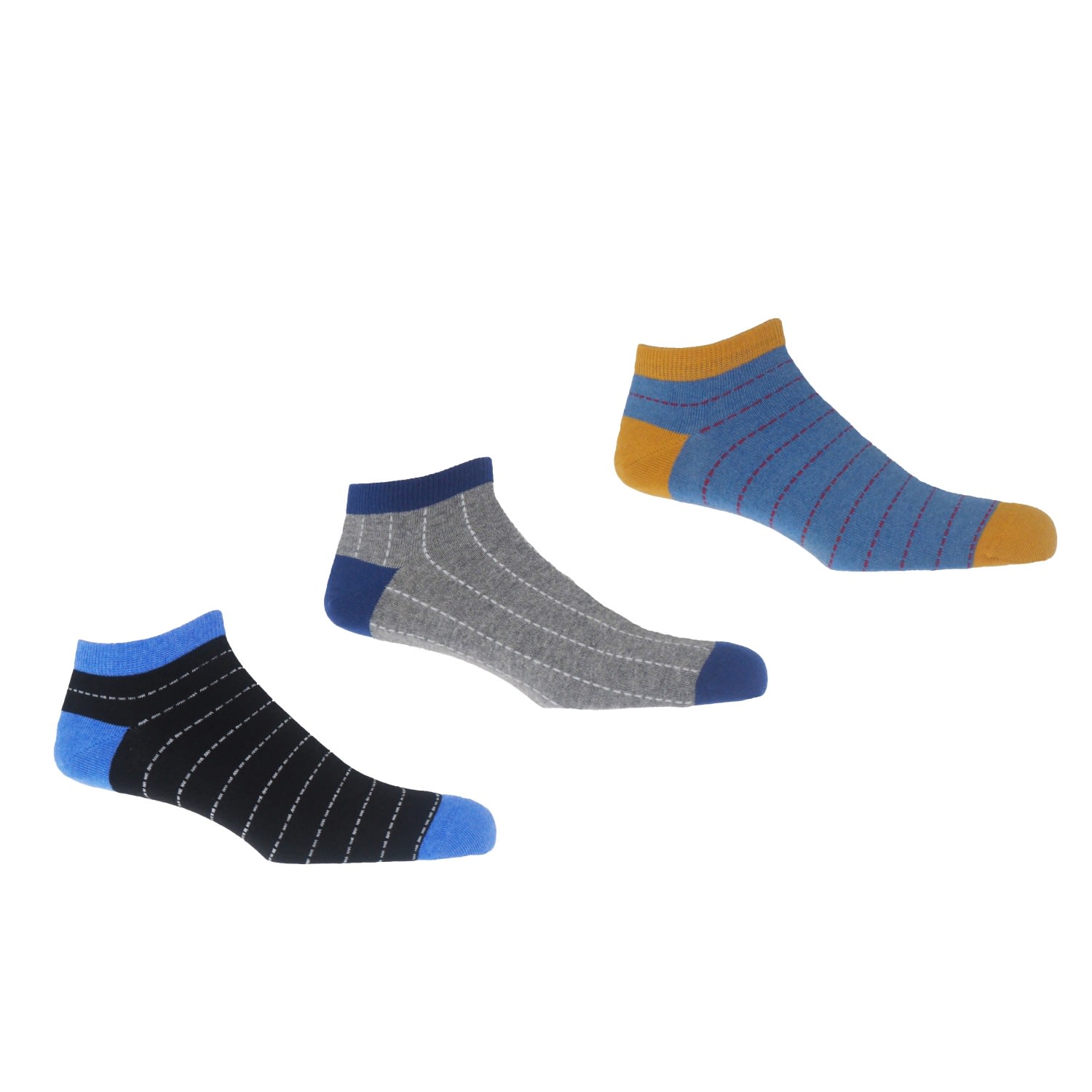 Peper Harow - Made In England Dash Men's Trainer Socks Bundle - Black, Grey & Blue