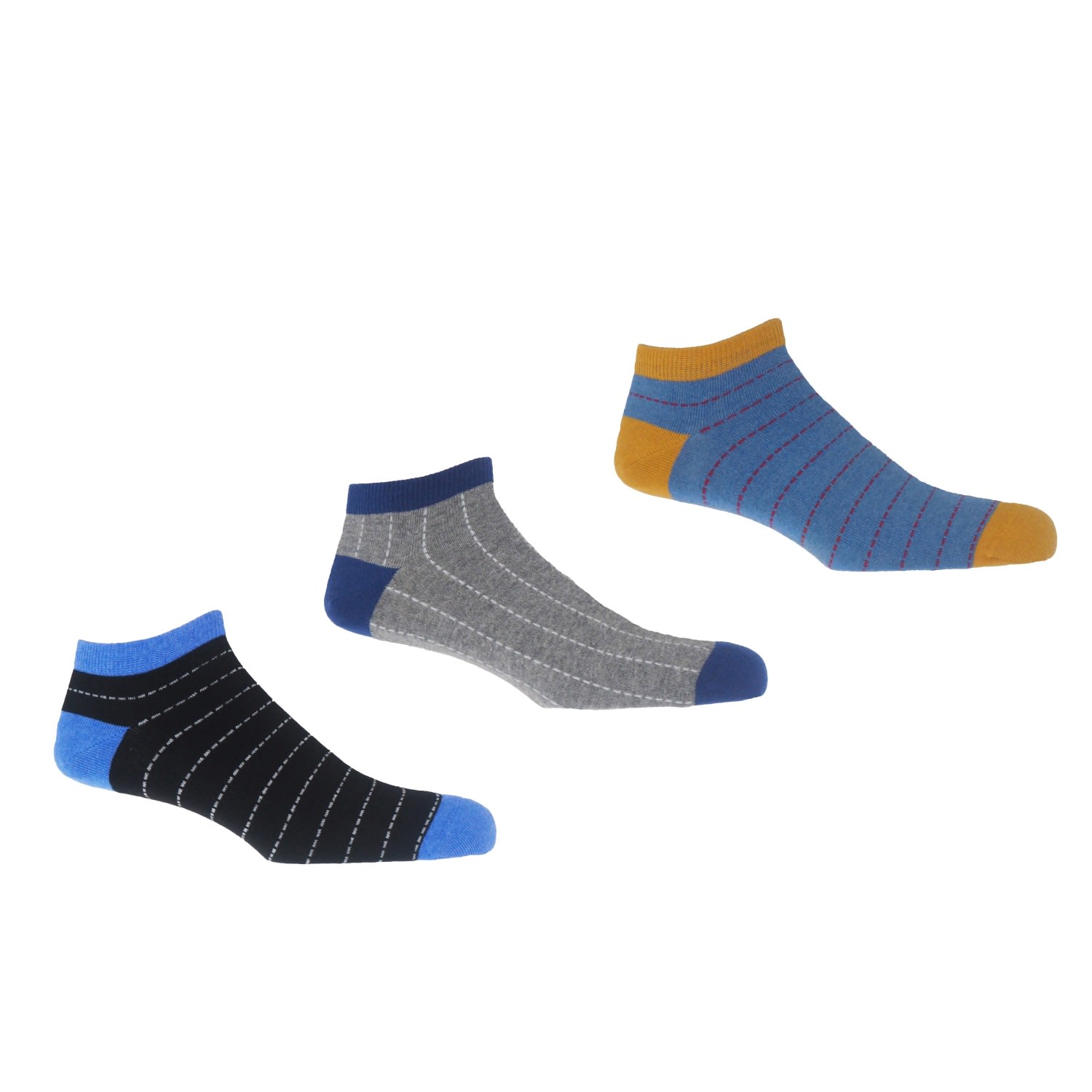 Dash Men’s Trainer Socks Bundle - Black, Grey & Blue Peper Harow - Made in England