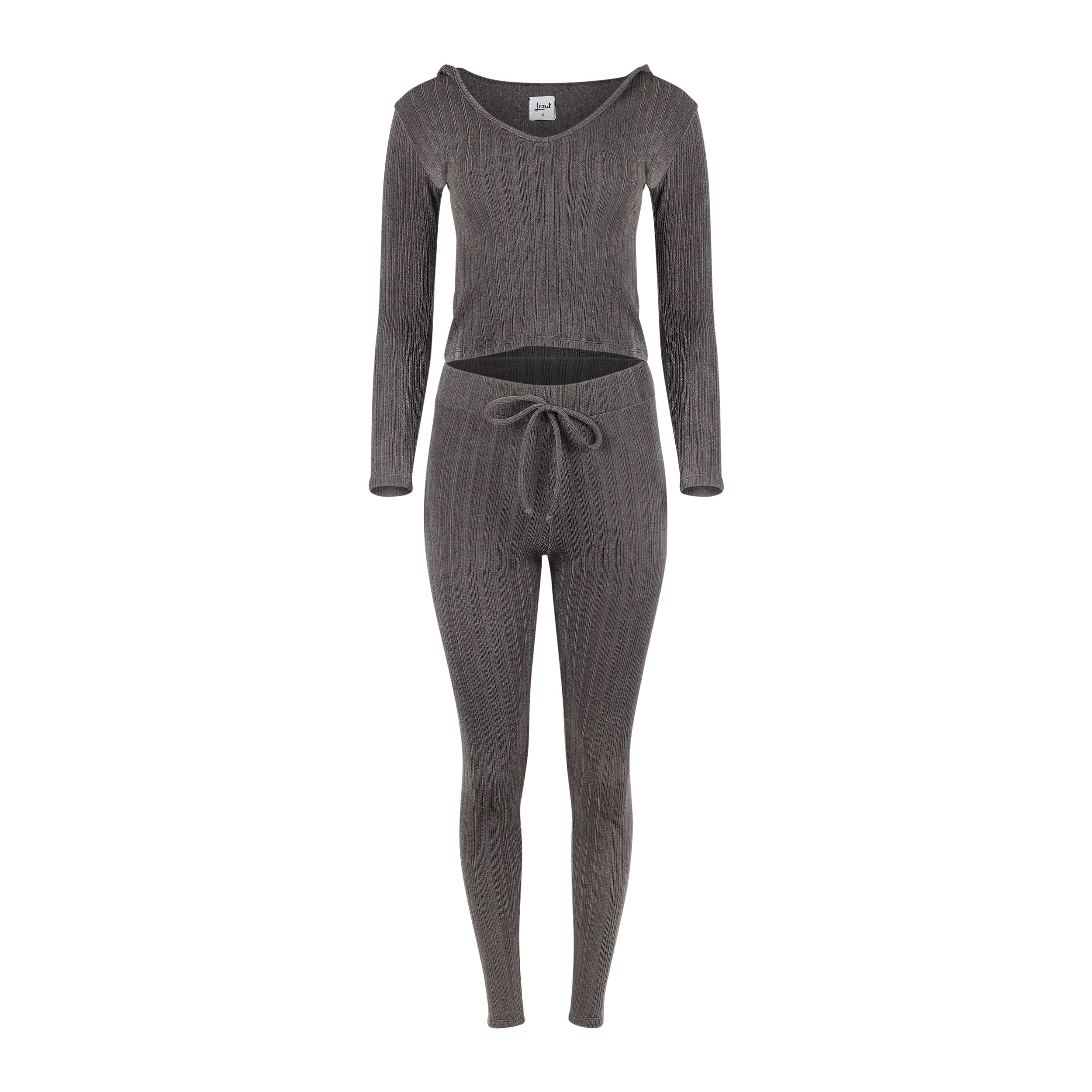 Women’s Grey Miranda Cozy Sweater Hoodie & Legging Set Charcoal Extra Small Lezat