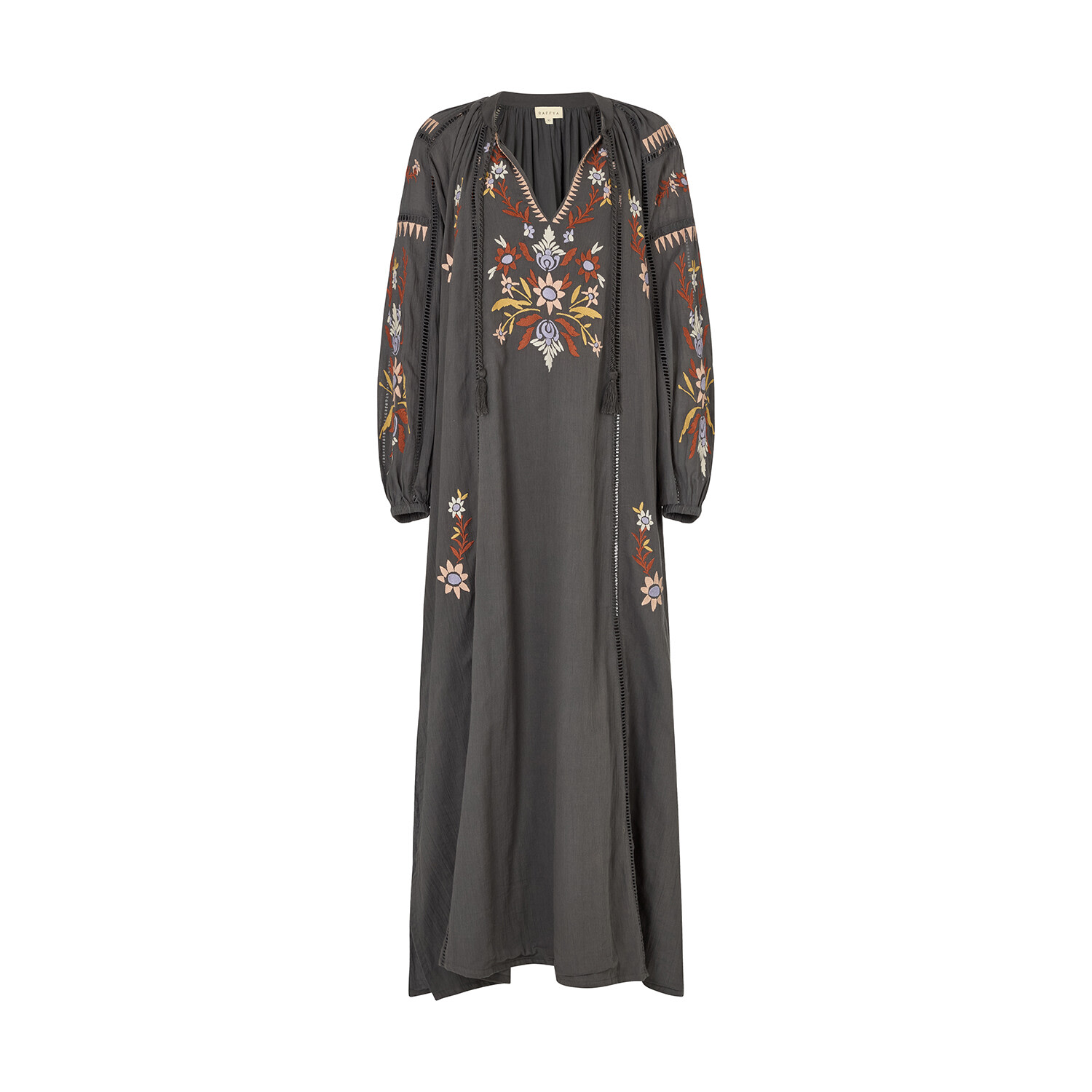 Raffya Women's Elisa Kaftan Style Embroidered Maxi Dress In Grey In Grey