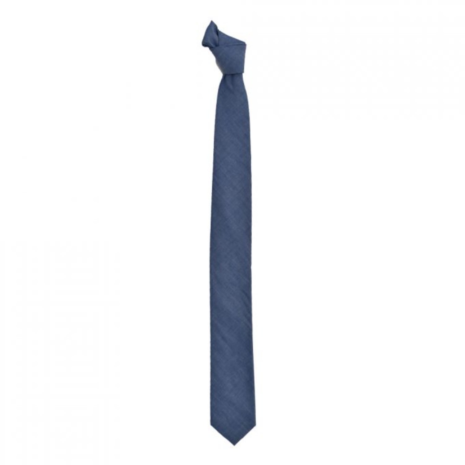 Men’s Blue Plain Cotton Tie - Chambray David Wej