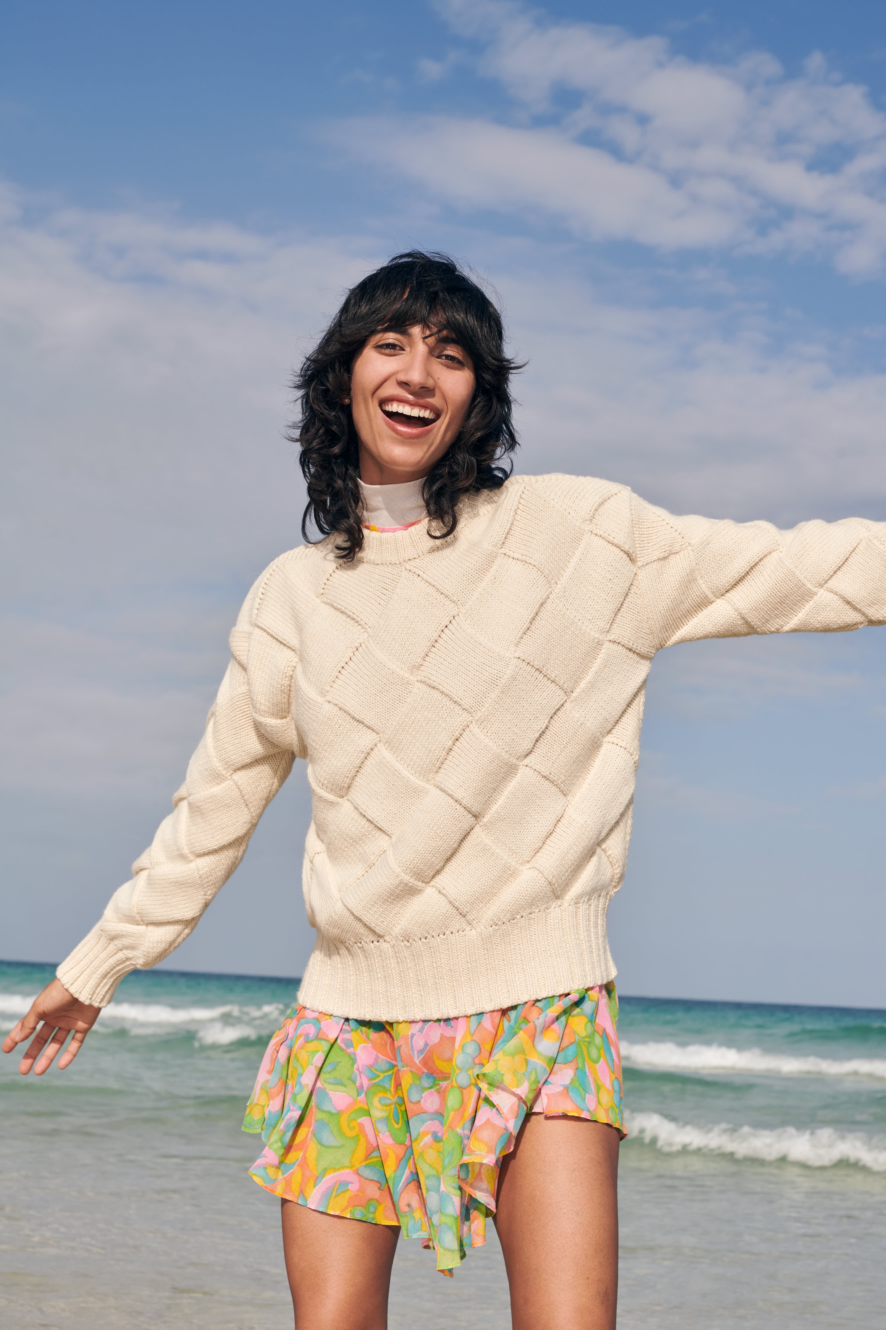 Basket Weave Sweater In Cream GiGi Knitwear Wolf Badger
