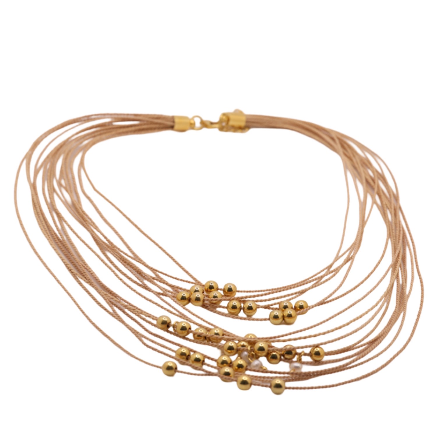 Women's Gold / White The Balls Layers Buriti Natural Fiber Necklace | Nart Nature Making Art