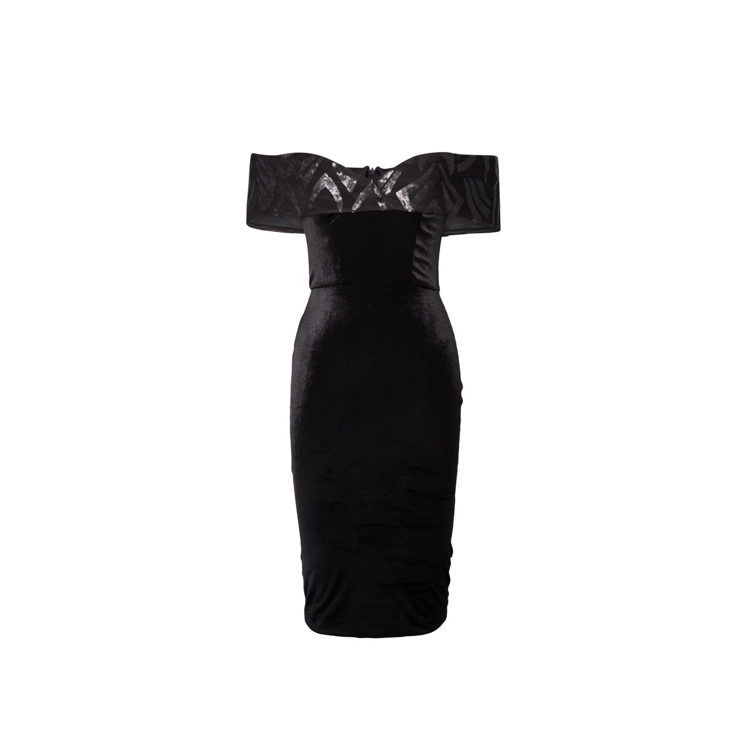 Women’s Cocktail Dress In Black Velvet Whit Sequin Embellished Neckline Small Vidi Blak