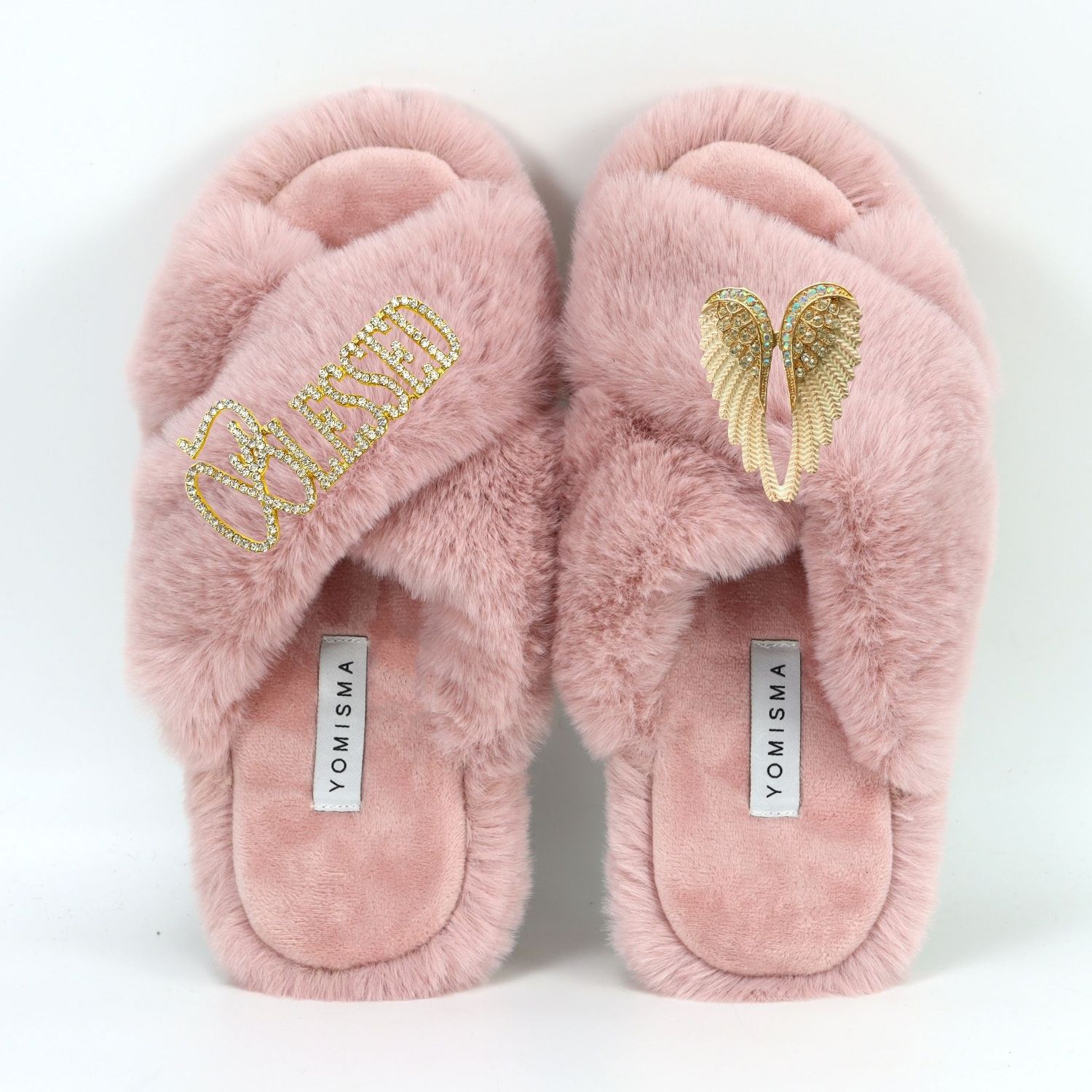 Yomisma Women's Pink / Purple Faux Fur Slippers - Global Recycled Standard Certified - Blessed + White Angel In Pink/purple