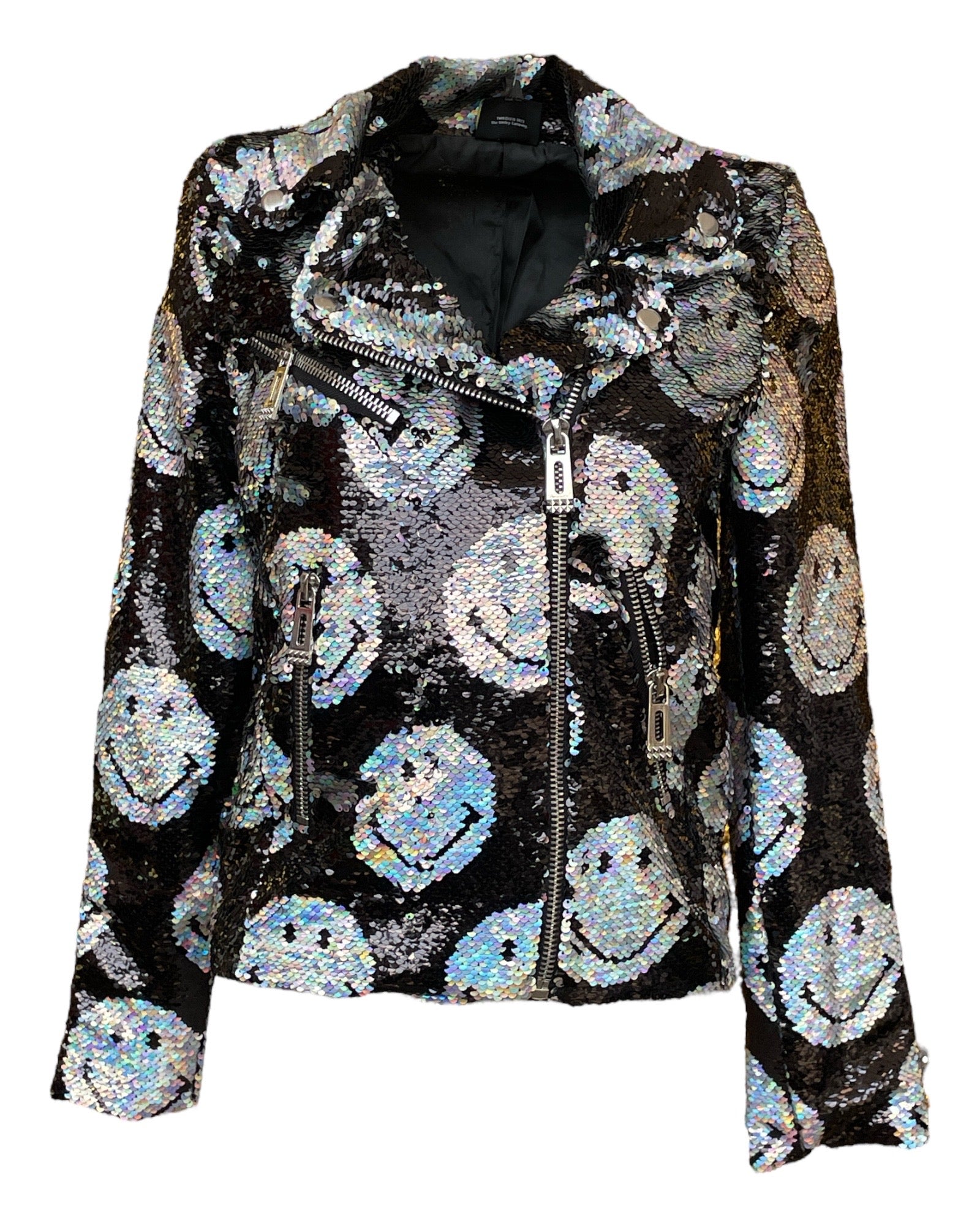 Women’s Black / Silver Any Old Iron X Smiley Iridescent Moto Jacket S