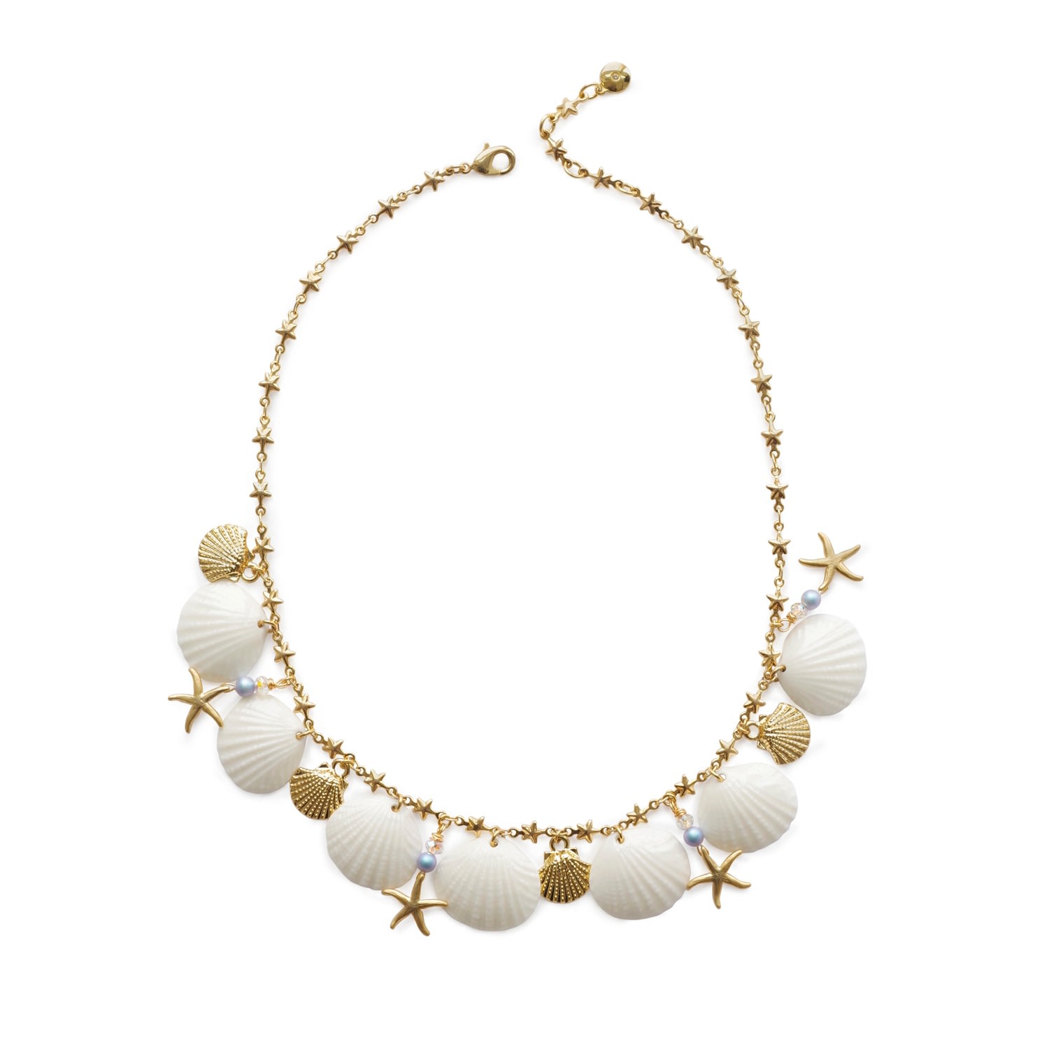 Poporcelain Women's Gold / White Little Mermaid Porcelain Seashell Necklace In Multi