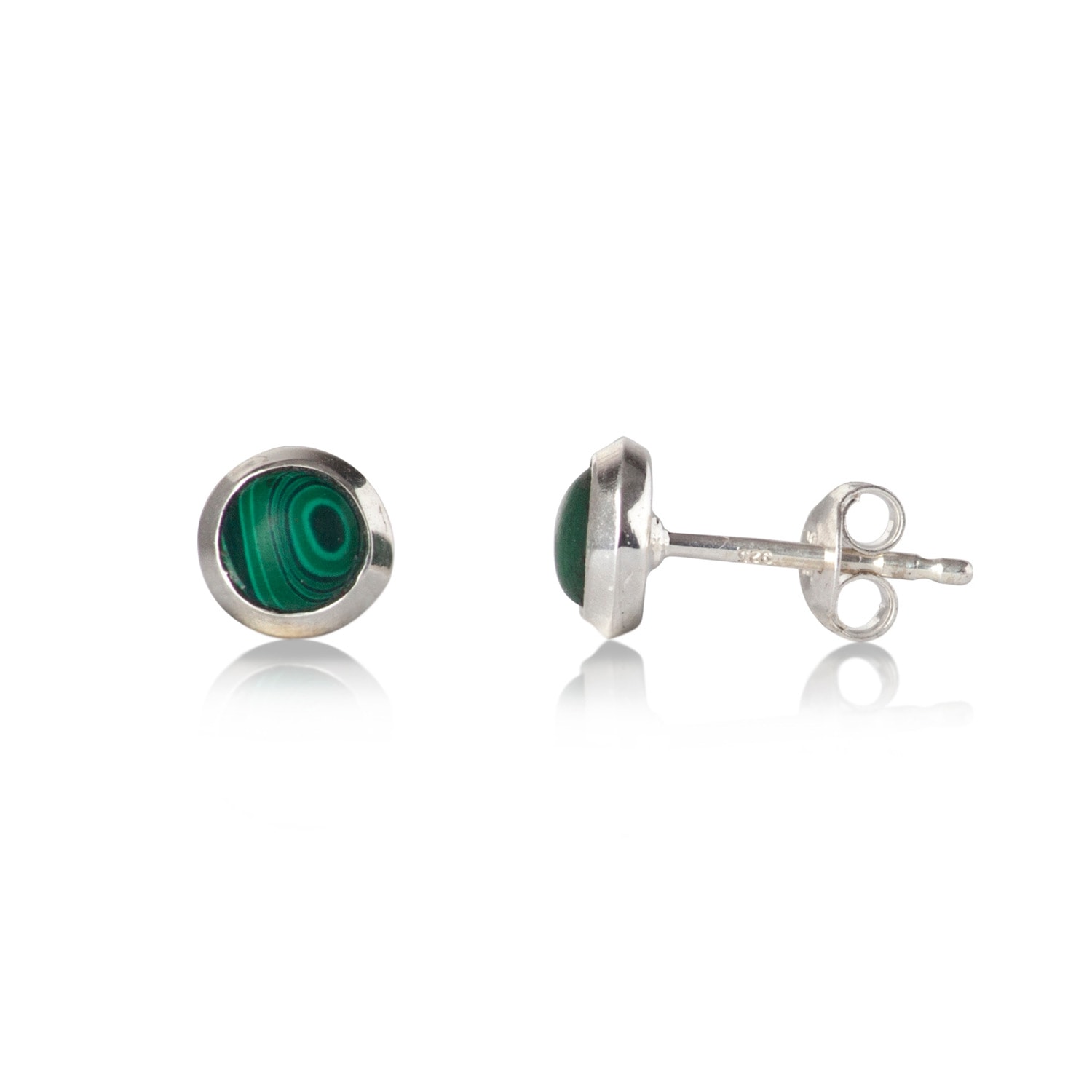 Women’s Silver / Green Round Malachite Studs In Sterling Silver The Jewellery Store London