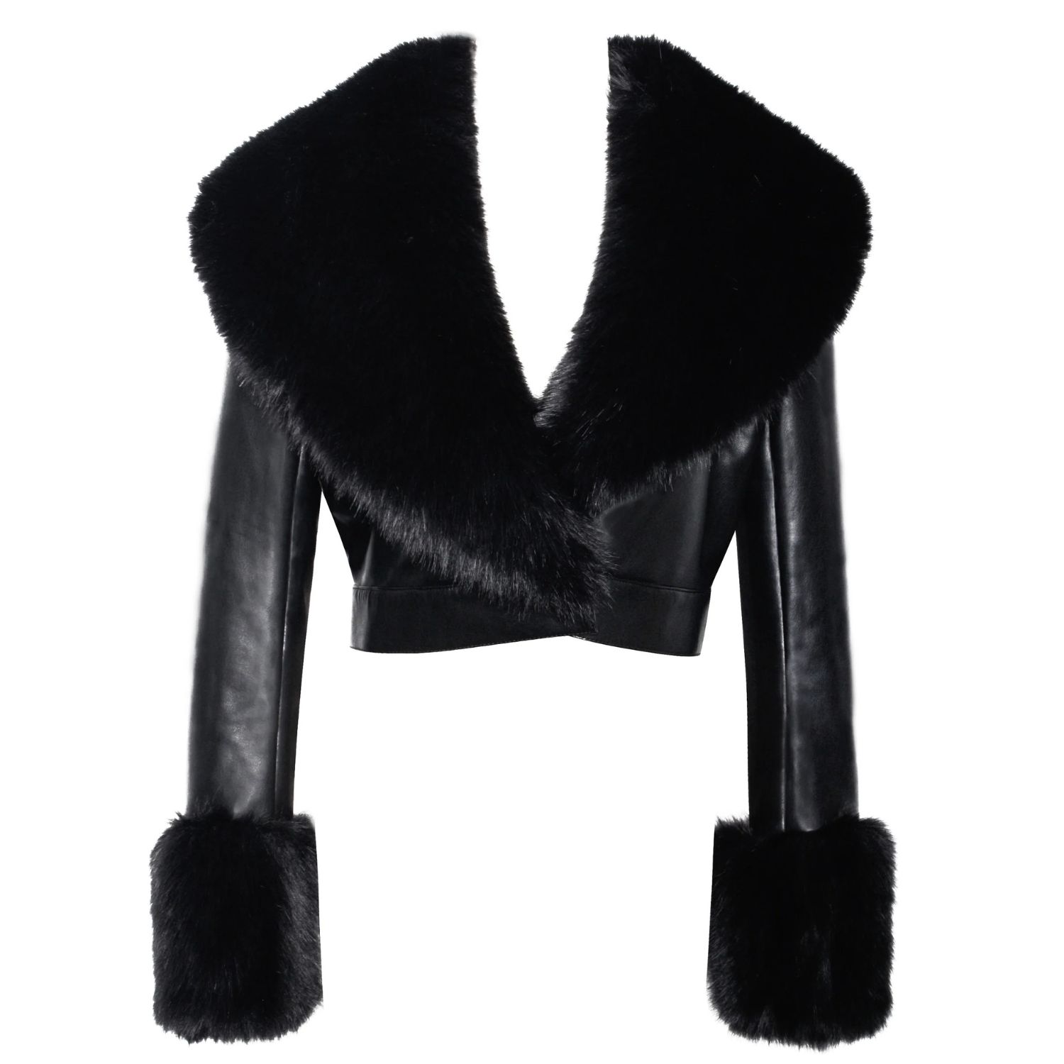 Women's Black Ziah Cropped Leather Jacket With Fur Collar | Medium | Miss Circle New York