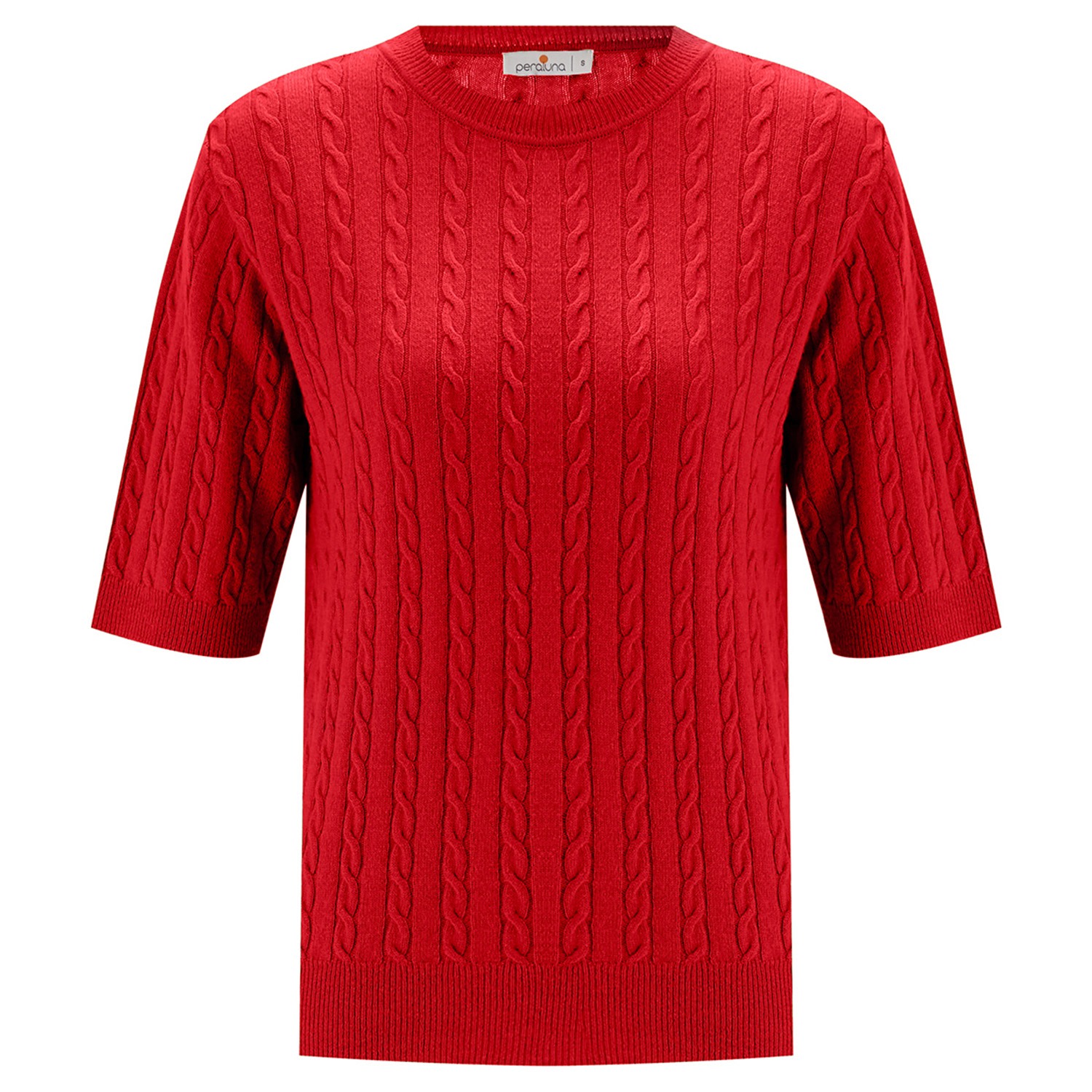 Peraluna Women's Nicole Cable Knit Cashmere Blend Short Sleeve Blouse - Red In Red