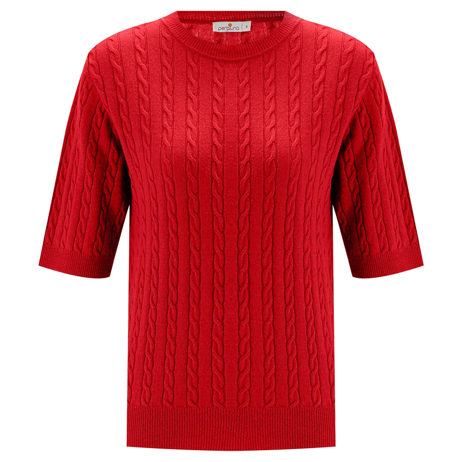 Women’s Nicole Cable Knit Cashmere Blend Short Sleeve Blouse - Red Small Peraluna